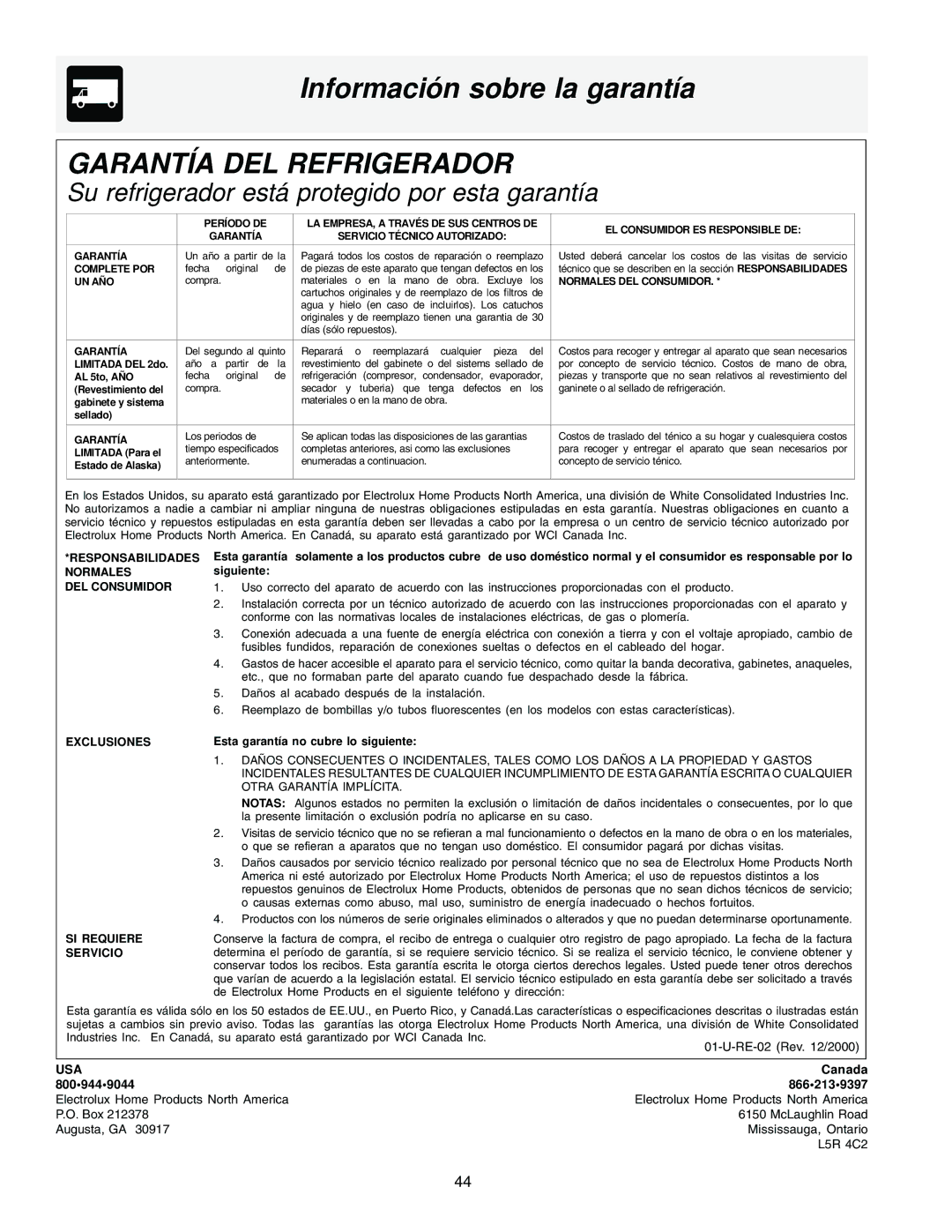 Frigidaire FRS23KF7AW3, FRS23F5AB3, FRS23F5AW3, FRS23H5ASB1 manual Información sobre la garantía, Garantía DEL Refrigerador 