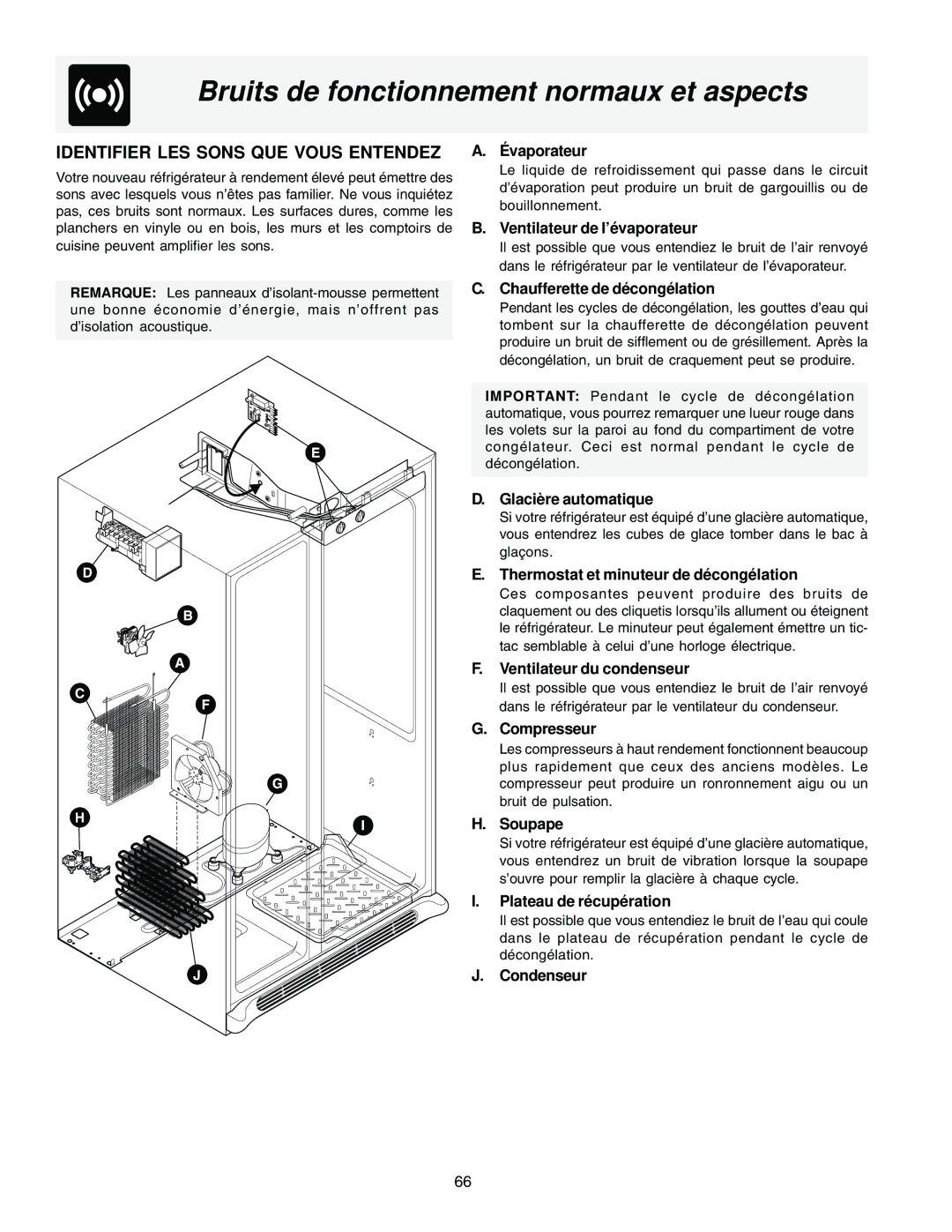 Frigidaire FRS23F5AB3, FRS23F5AW3 manual Bruits de fonctionnement normaux et aspects, Identifier LES Sons QUE Vous Entendez 