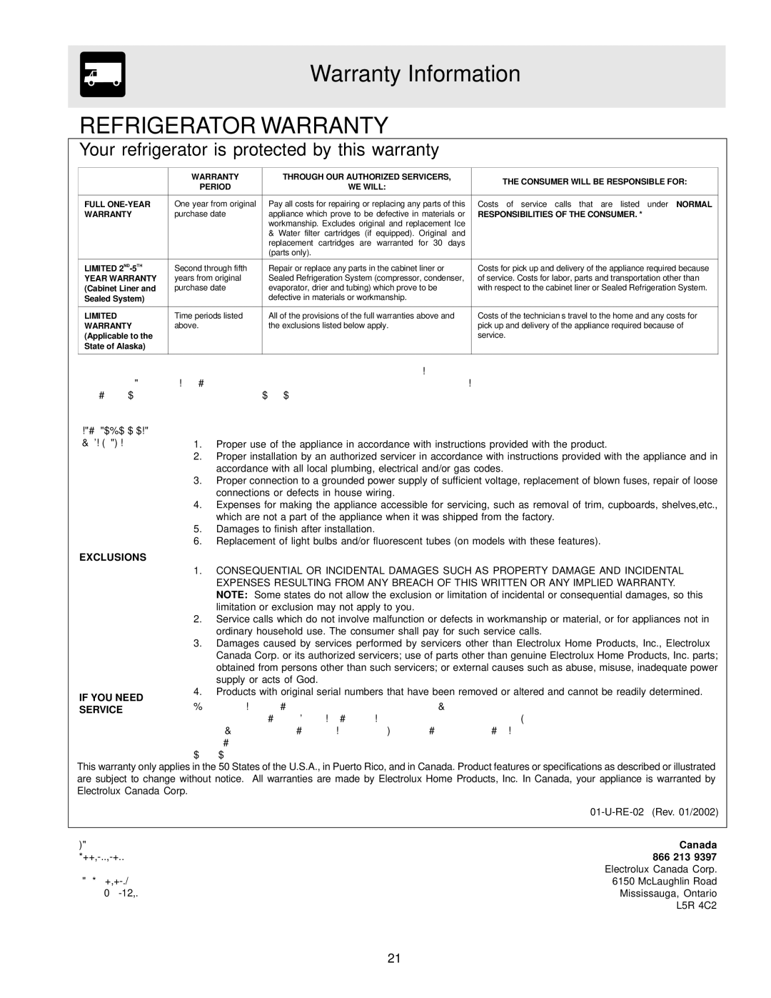 Frigidaire FRS26HR4AW3, FRS23H5ASB3, FRS23KR4AW5, FRS23KR4AB5, FRS26HR4AB3 manual Warranty Information, Refrigerator Warranty 