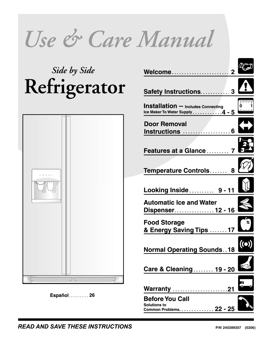 Frigidaire FRS26RBBW1, FRS23HF5AW5, FRS26R4AQ6, FRS26R4AW6, FRS26R4AW7, FRS26R4AQ7, FRS26R4AB7, FRS26R4AB6 manual 240389307 