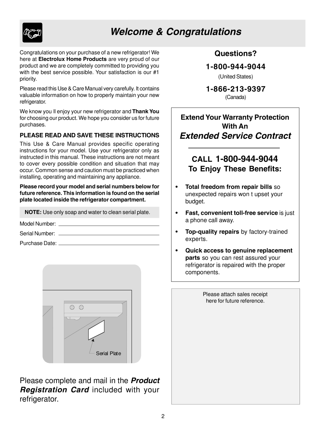 Frigidaire FRS26R4AQ6, FRS23HF5AW5, FRS26RBBW1 manual Welcome & Congratulations, Please Read and Save These Instructions 