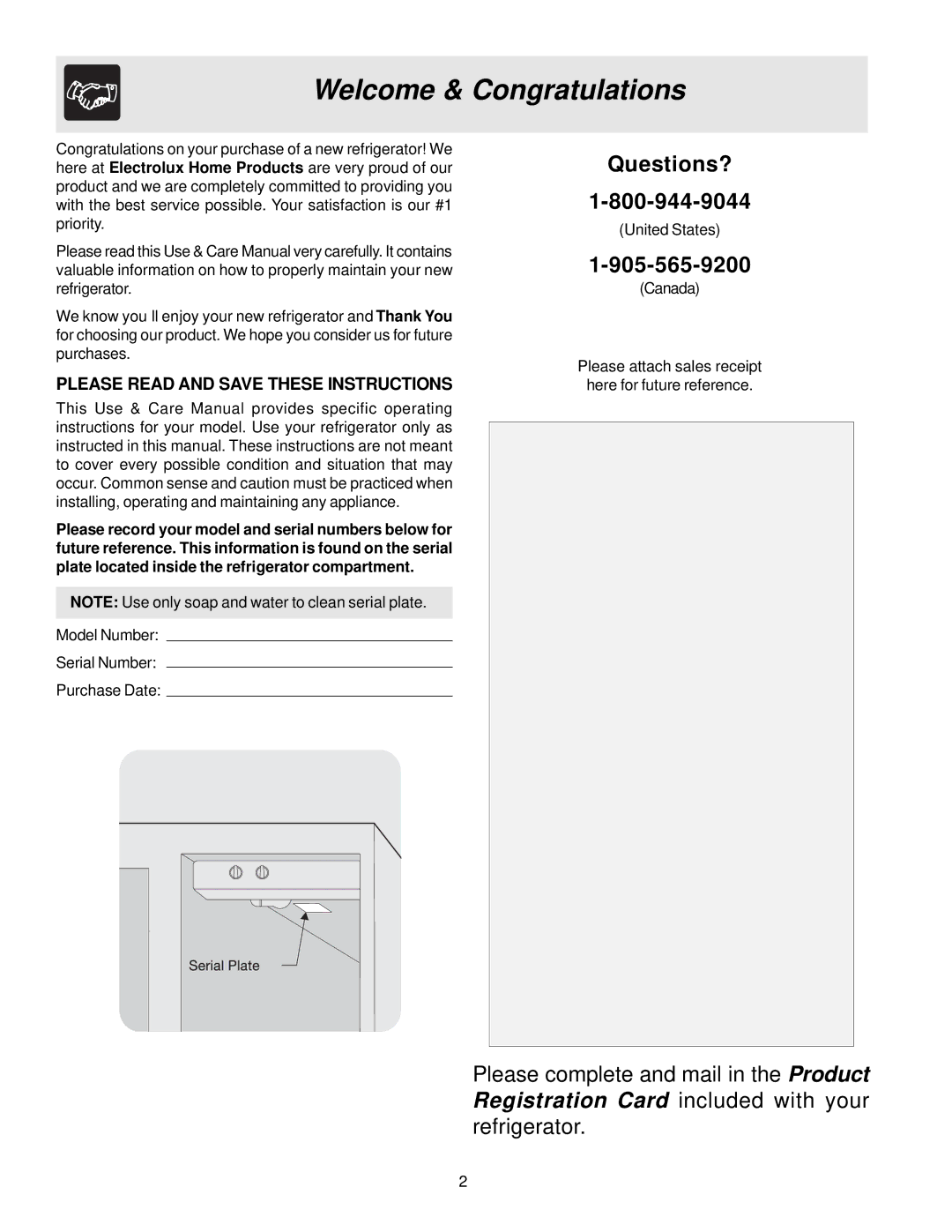 Frigidaire FRS26R4AW1, FRS23KR4AB0, FRS26R4AW0 manual Welcome & Congratulations, Please Read and Save These Instructions 