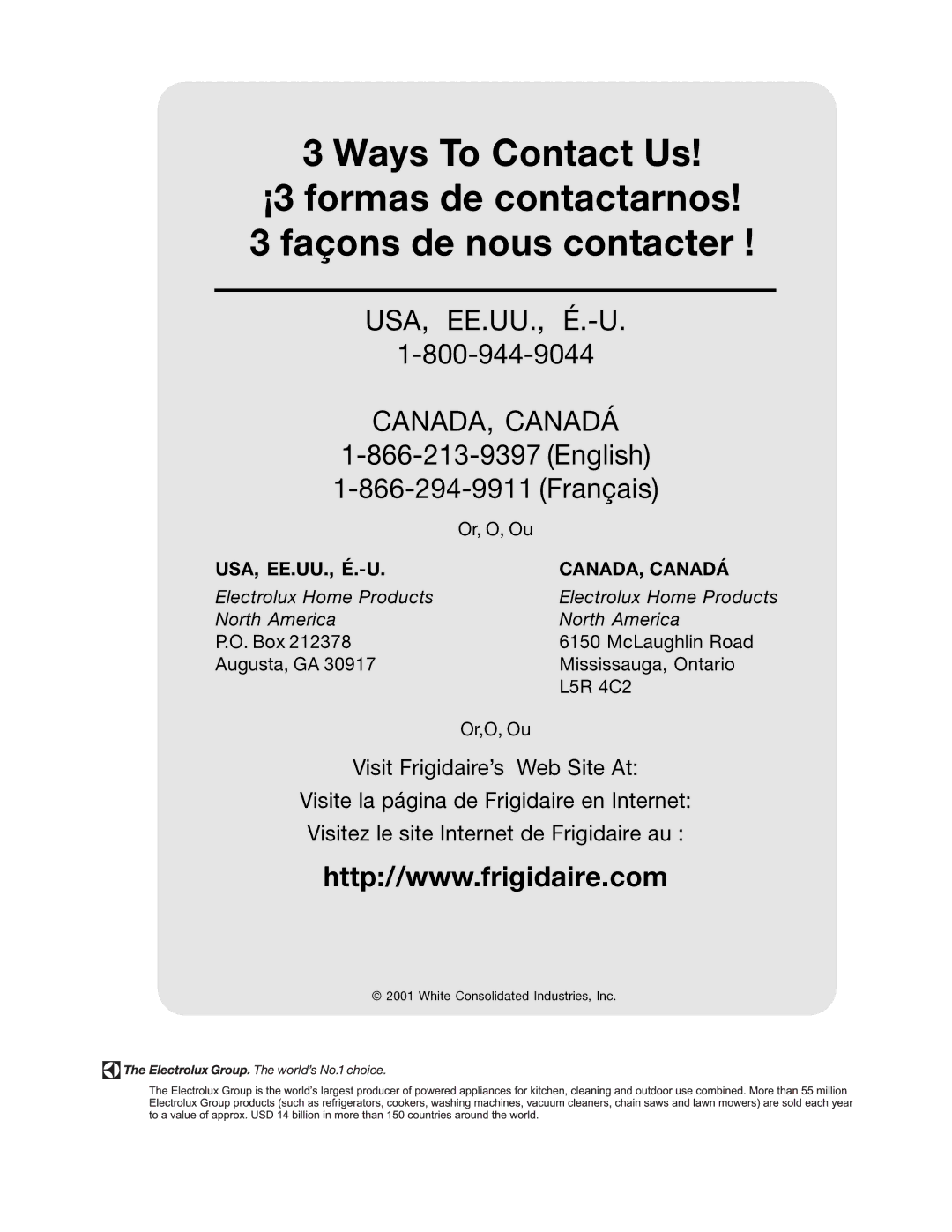 Frigidaire FRS23KR4AQ7, FRS23KR4AQ2, FRS23KR4AQ6, FRS23KR4AW7, FRS23KR4AW2, FRS23KR4AW6, FRS23KR4AB2 manual CANADA, Canadá 