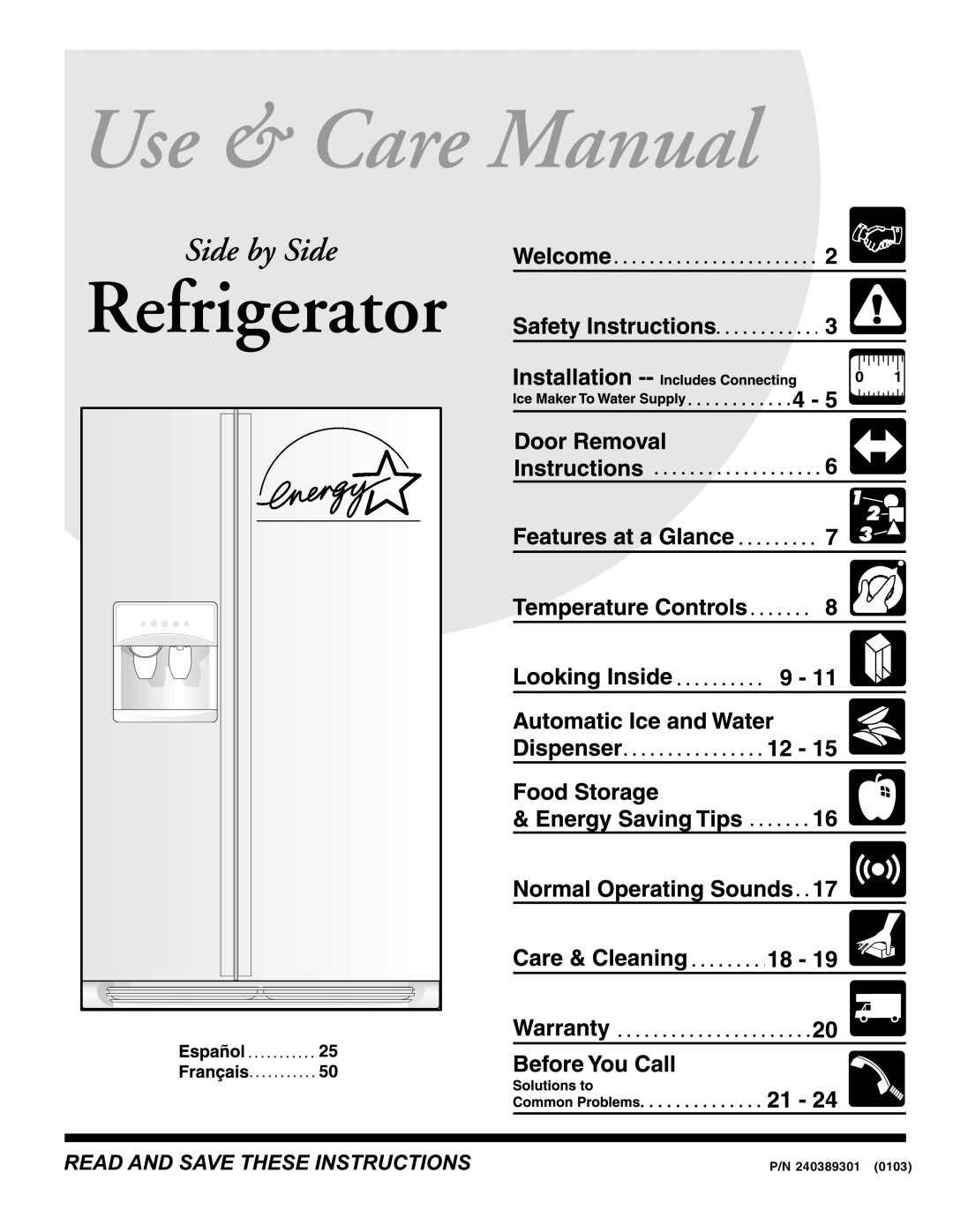 Frigidaire FRS26KF7AW0, FRS26KF7AQ0, FRS26KF7AW1 manual 240389301 