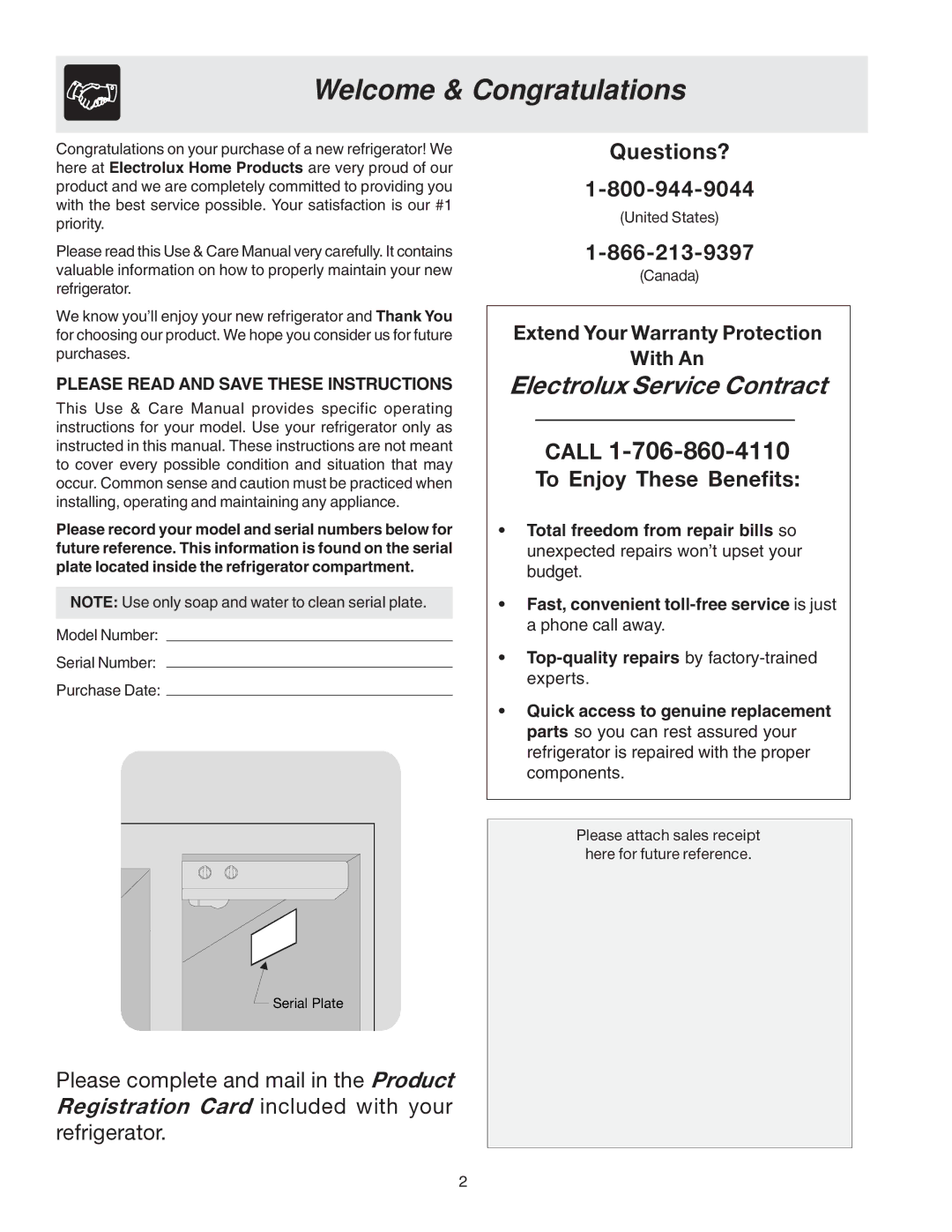 Frigidaire FRS26KF7AW1, FRS26KF7AQ0, FRS26KF7AW0 manual Welcome & Congratulations, Please Read and Save These Instructions 