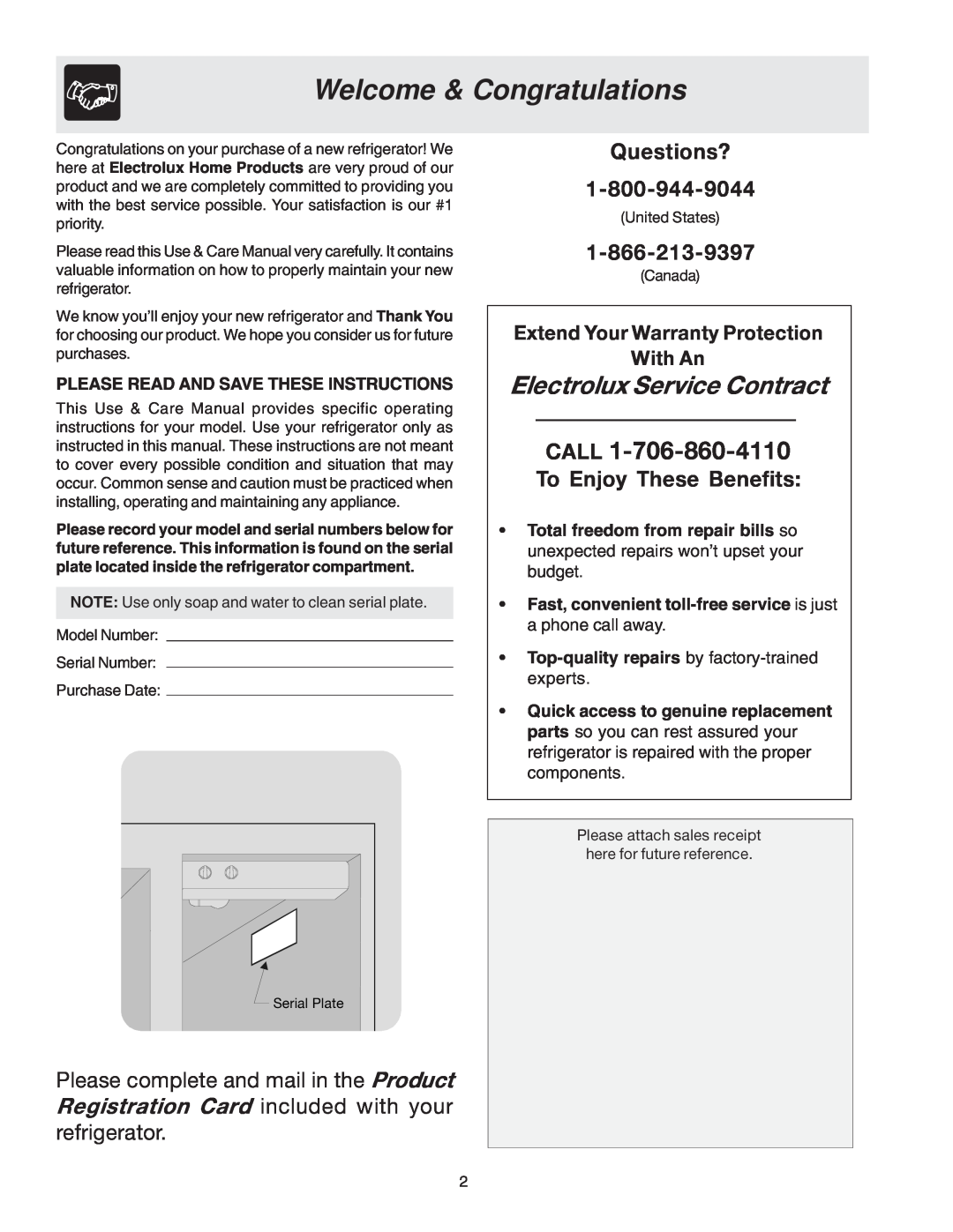 Frigidaire FRS26KF7AW1 manual Welcome & Congratulations, Please Read And Save These Instructions, Questions? 1-800-944-9044 