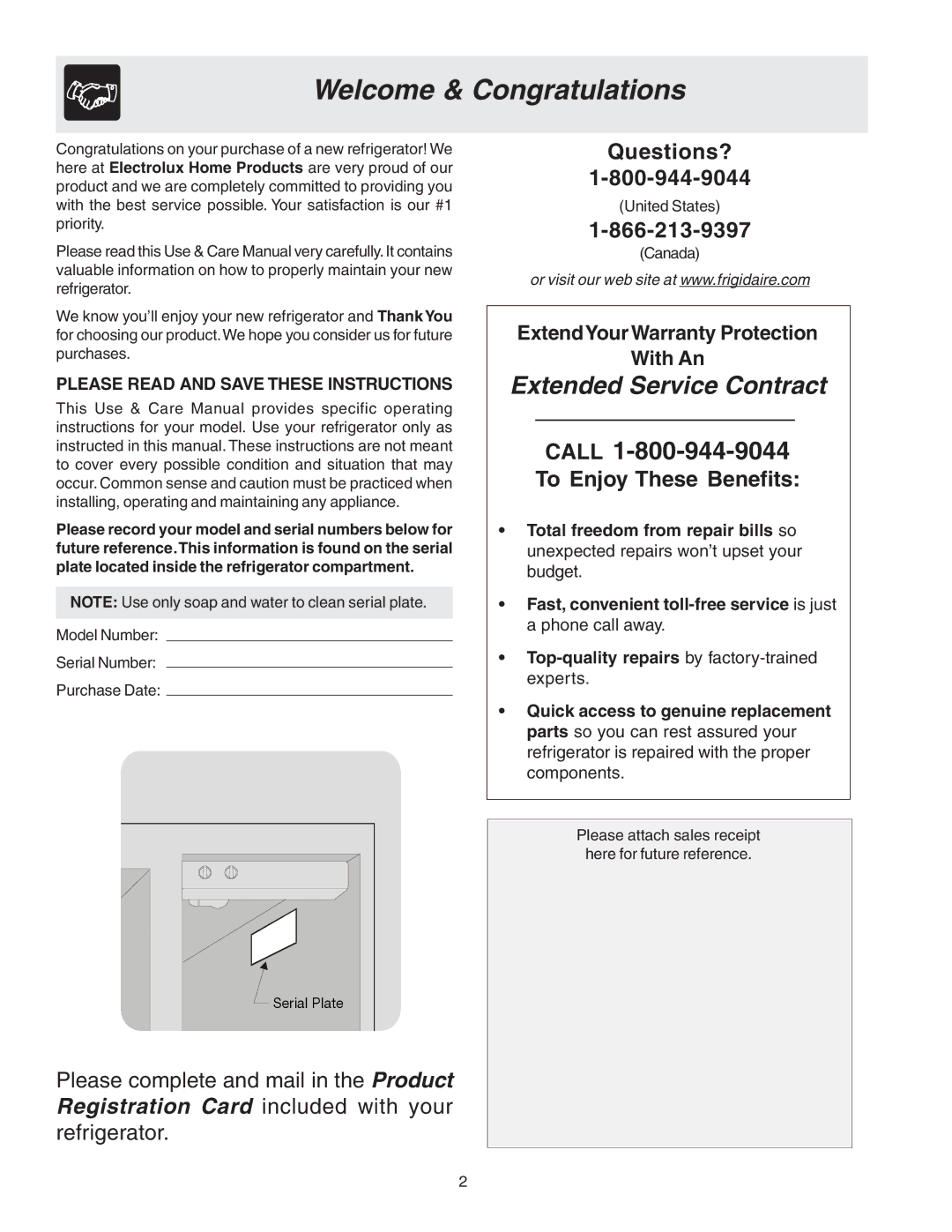 Frigidaire FRS26R2AWH, 240389312 manual Welcome & Congratulations, Please Read and Save These Instructions 