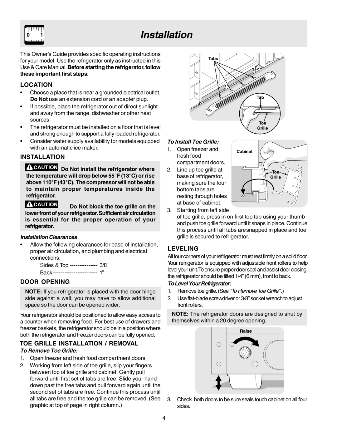 Frigidaire FRS26R2AWH, 240389312 manual Installation 