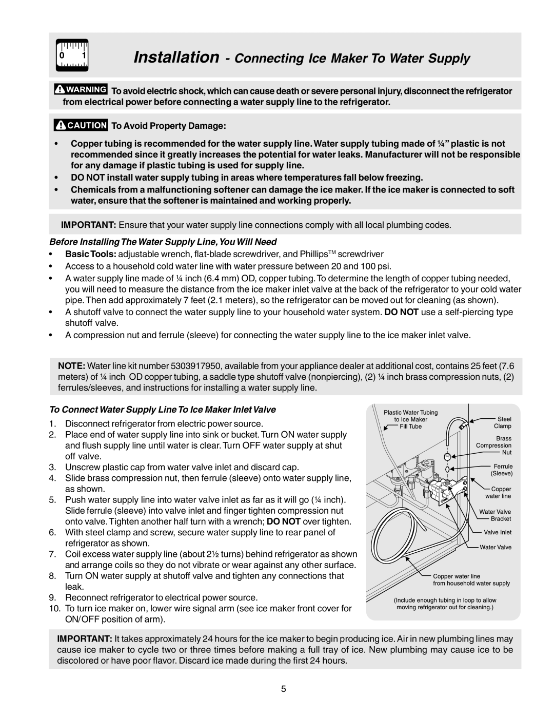 Frigidaire 240389312, FRS26R2AWH manual Before Installing The Water Supply Line,You Will Need 