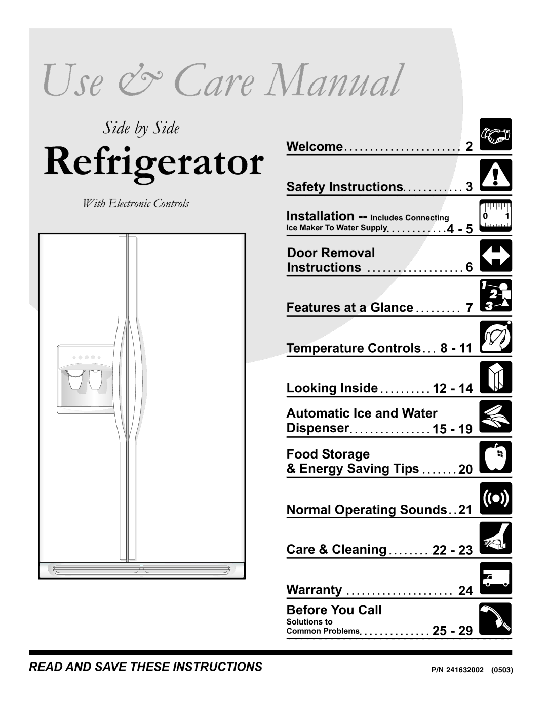 Frigidaire FRS6L7EES1, FRS6L7EES5, FRS6B5EEW1, FRS6B5EEQ1 manual Use & Care Manual 