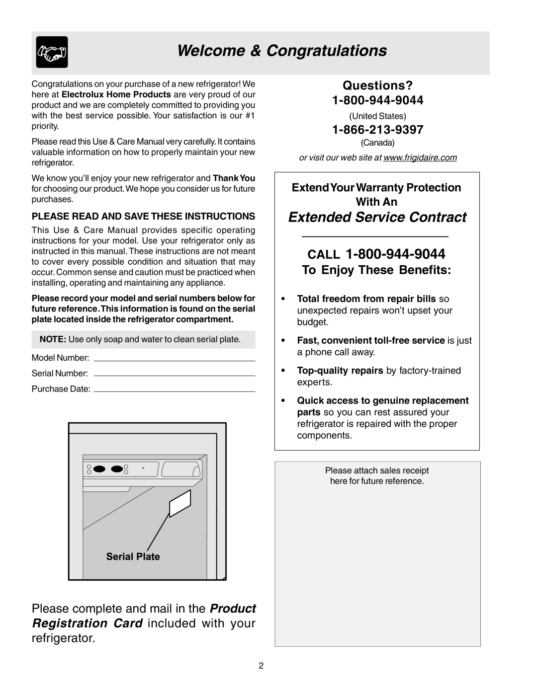 Frigidaire FRS6B5EEW1, FRS6L7EES5, FRS6L7EES1, FRS6B5EEQ1 Welcome & Congratulations, Please Read and Save These Instructions 