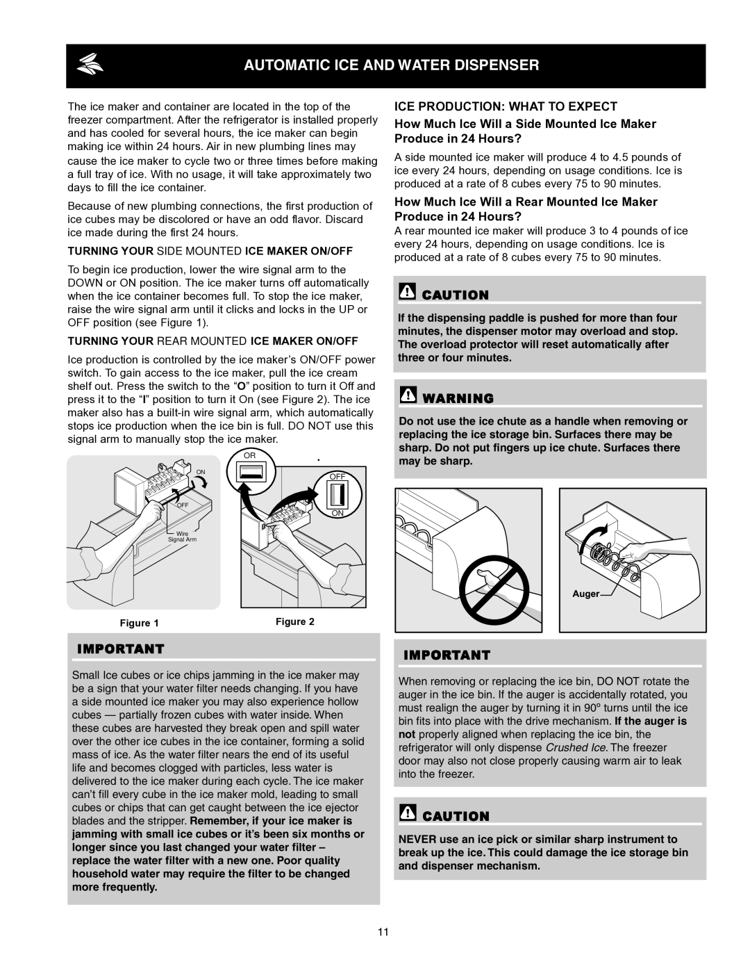 Frigidaire FRS6R3JW4 important safety instructions Turning Your Side Mounted ICE Maker ON/OFF, May be sharp 