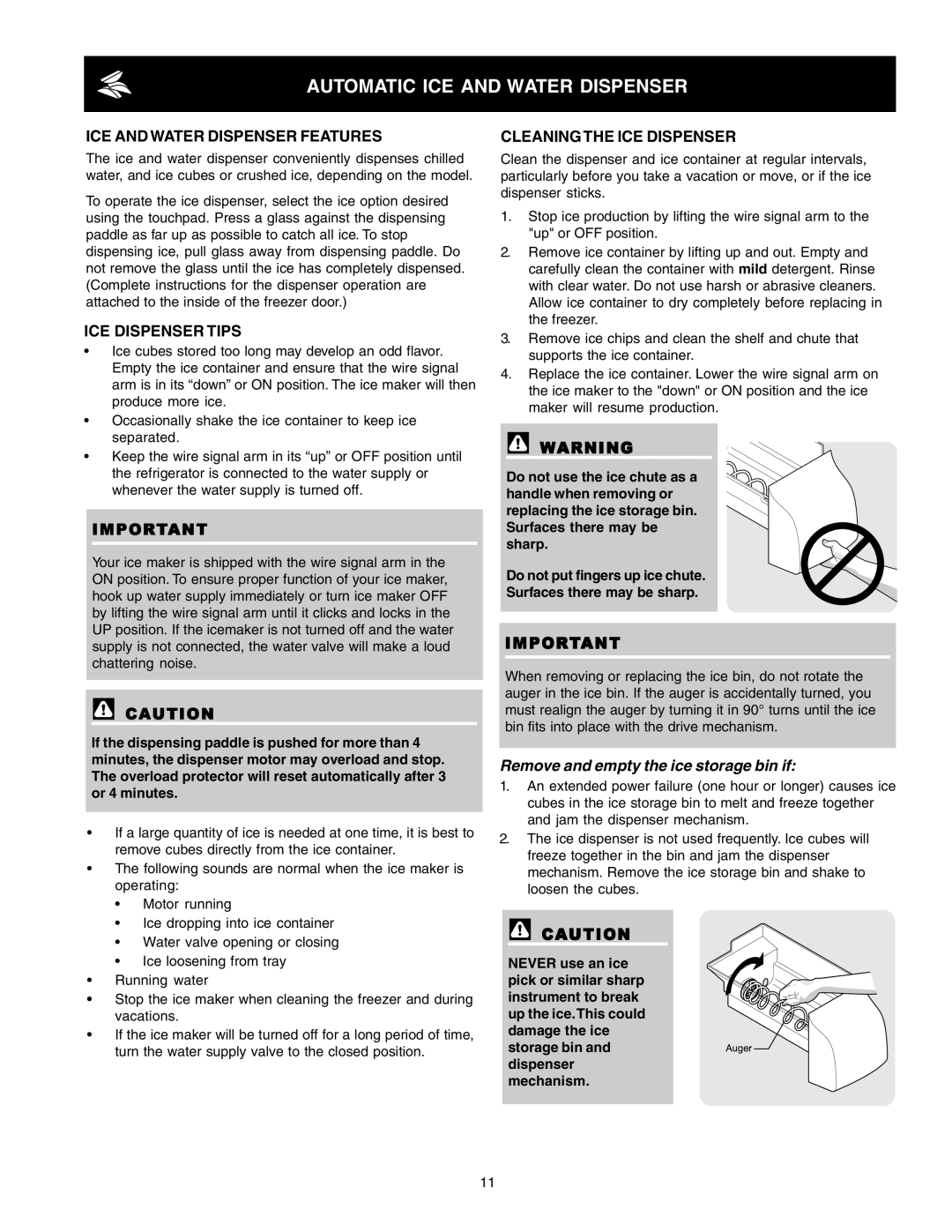 Frigidaire FRS23F4CQ3, FRS6R5EMB1 manual ICE and Water Dispenser Features, ICE Dispenser Tips, Cleaning the ICE Dispenser 