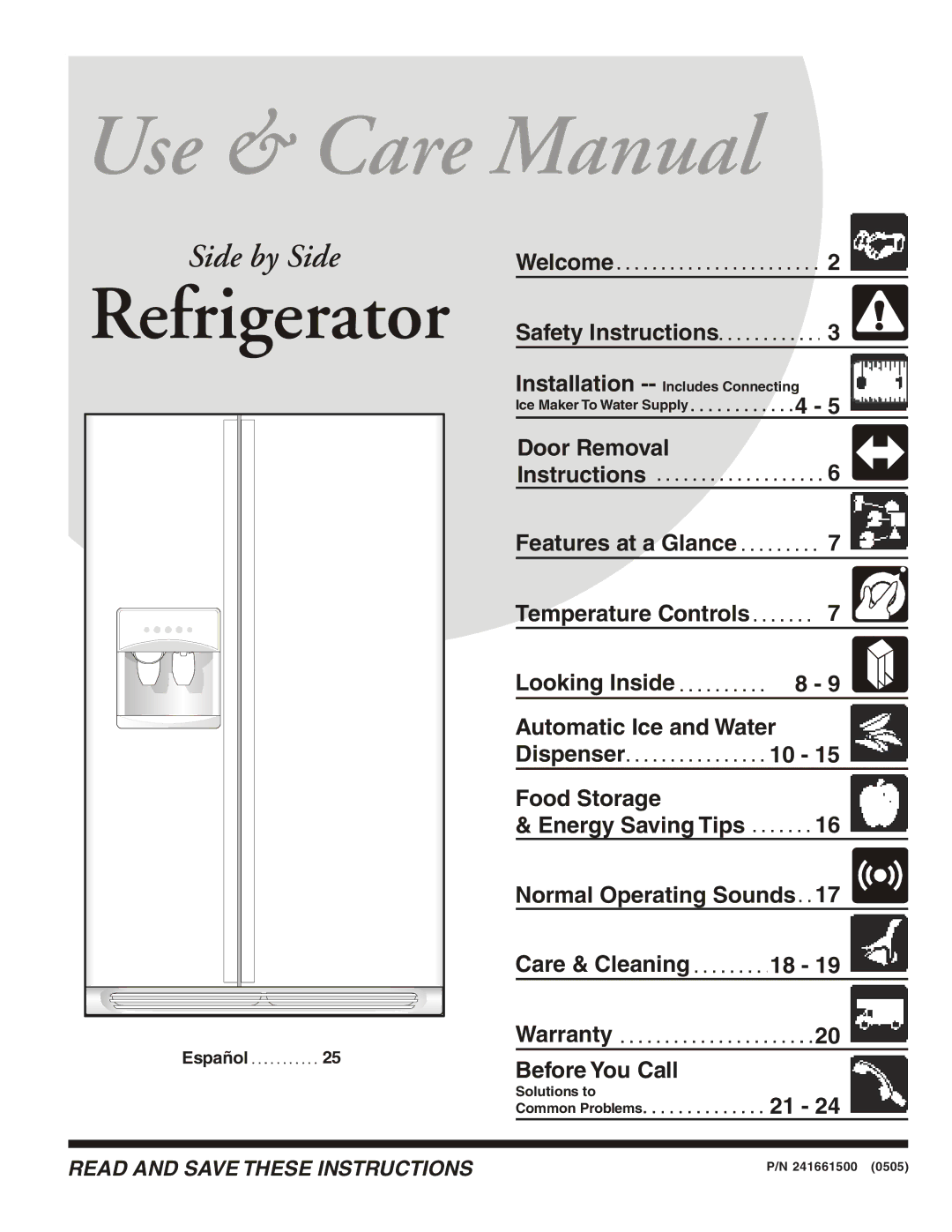 Frigidaire FRS6R5ESB2, FRS6R5ESB7, FRS23F5AB4, FRS23F5AB5, FRS23F5AW5, FRS23F5AQ4, FRS23F5AW4 warranty Use & Care Manual 