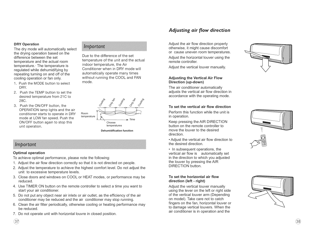 Frigidaire FSC24CH8M, FSC18CH8MV, FSC12CH8MV, FSC24CH7M, FSC09CH8MV, FSC12CH7M, FSC09CH7M Adjusting air flow direction 