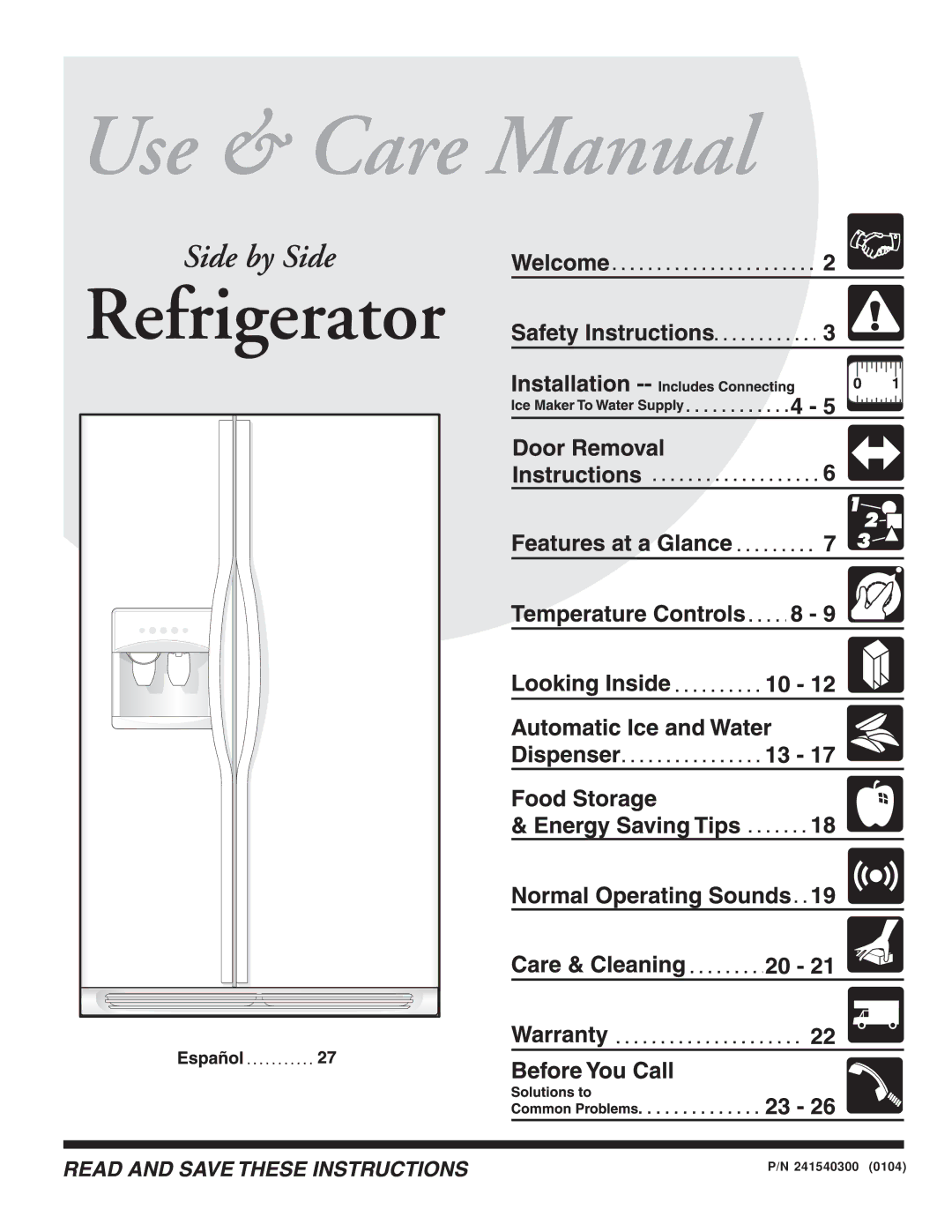 Frigidaire FSC23F7DB0, FSC23BBDSB0, FSC23F7DSB0, FSC23BBDSB1, FSC23F7DSB1 manual 241540300 