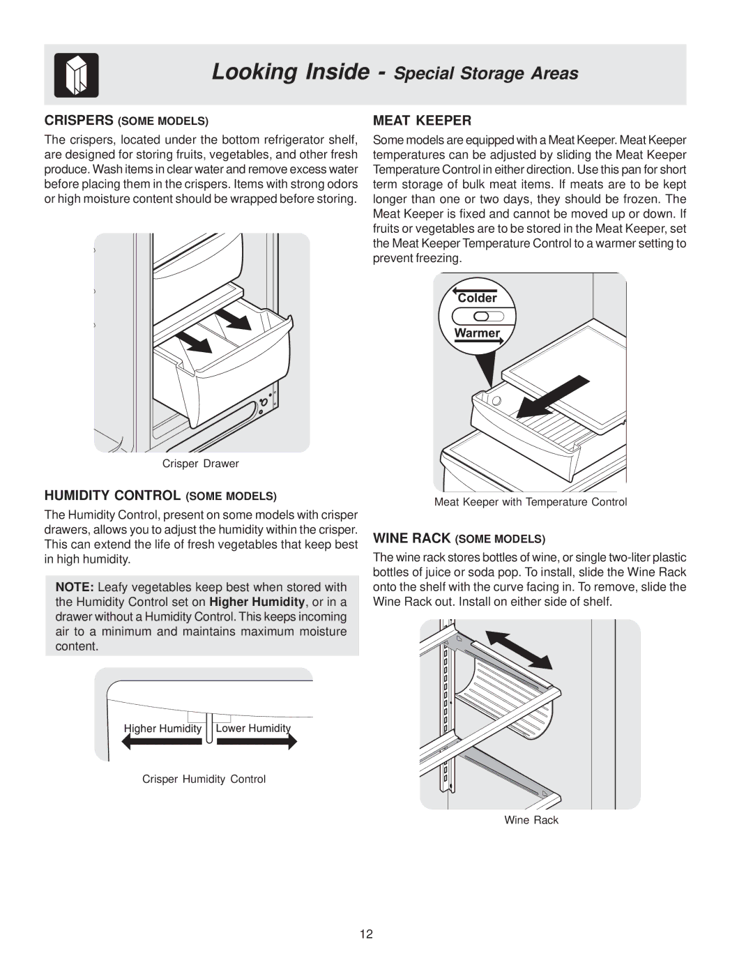 Frigidaire FSC23F7DSB0, FSC23BBDSB0, FSC23F7DB0, FSC23BBDSB1, FSC23F7DSB1 manual Humidity Control Some Models, Meat Keeper 