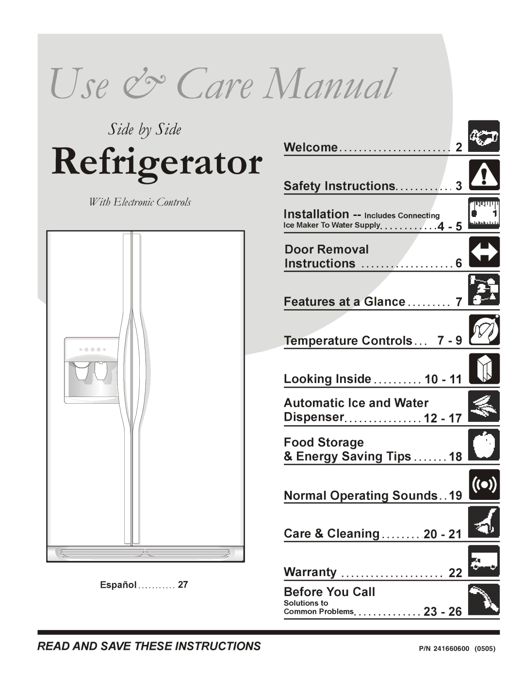 Frigidaire FSC23R5DW7, FSC23R5DSB7, FSC23R5DW5, FSC23R5DSB5, FSC23R5DSBN, FSC23R5DSB9, FSC23R5DSB3 warranty Use & Care Manual 