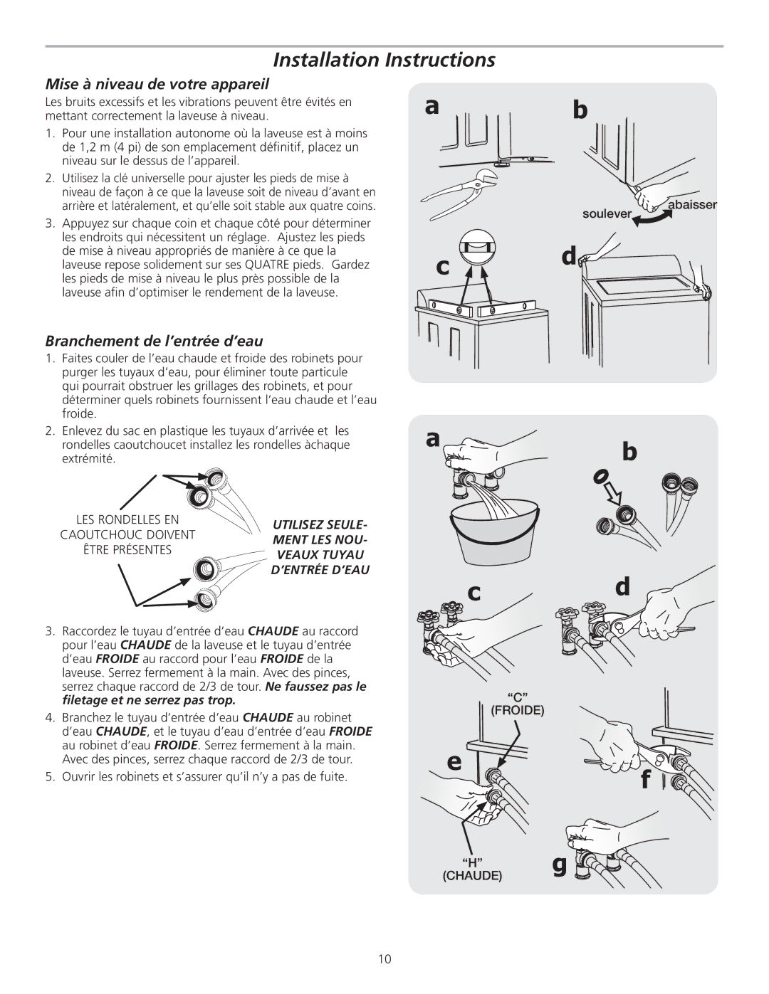 Frigidaire FTW3014KW, 137153100A (0903) Mise à niveau de votre appareil, Branchement de l’entrée d’eau 