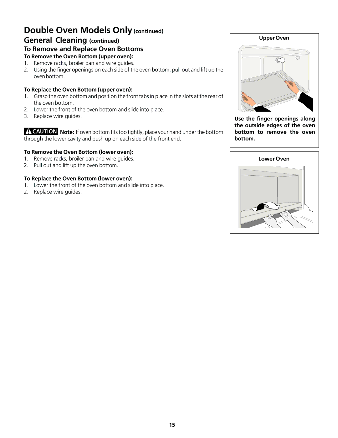 Frigidaire Gas Oven important safety instructions To Remove and Replace Oven Bottoms, To Remove the Oven Bottom upper oven 