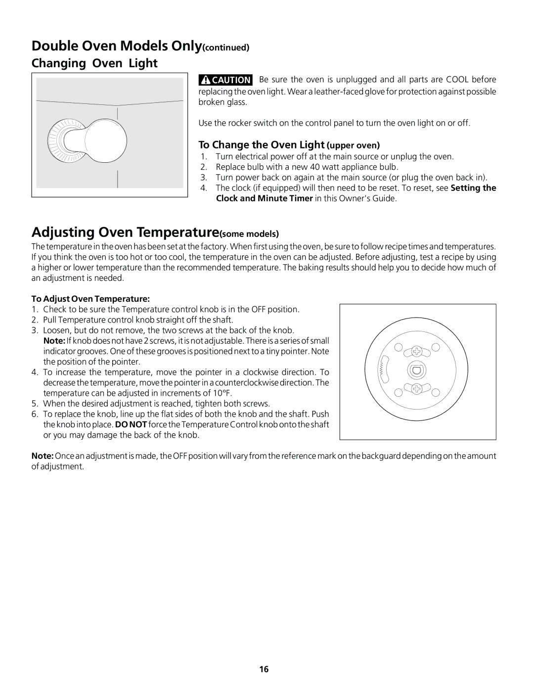 Frigidaire Gas Oven Adjusting Oven Temperaturesome models, To Change the Oven Light upper oven, To Adjust Oven Temperature 