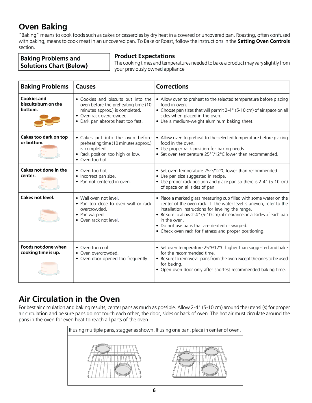 Frigidaire Gas Oven Oven Baking, Air Circulation in the Oven, Baking Problems Causes Corrections 