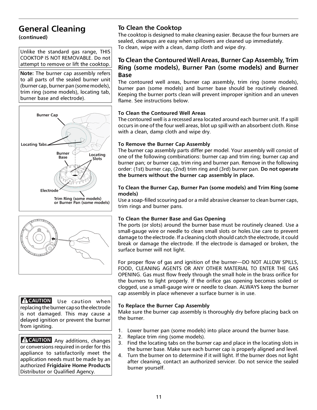 Frigidaire GAS RANG important safety instructions General Cleaning, To Clean the Cooktop 