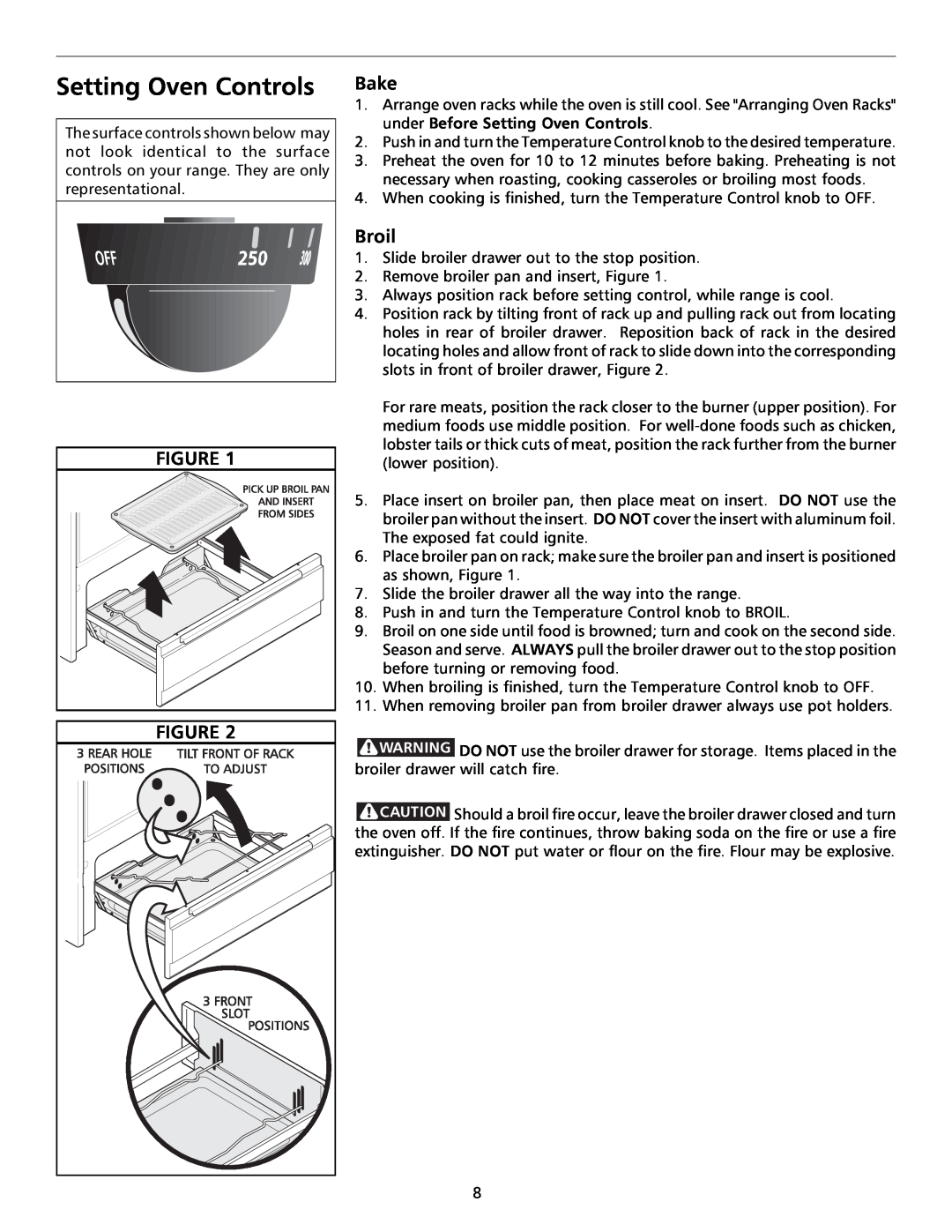 Frigidaire GAS RANG important safety instructions Setting Oven Controls, Bake, Broil 