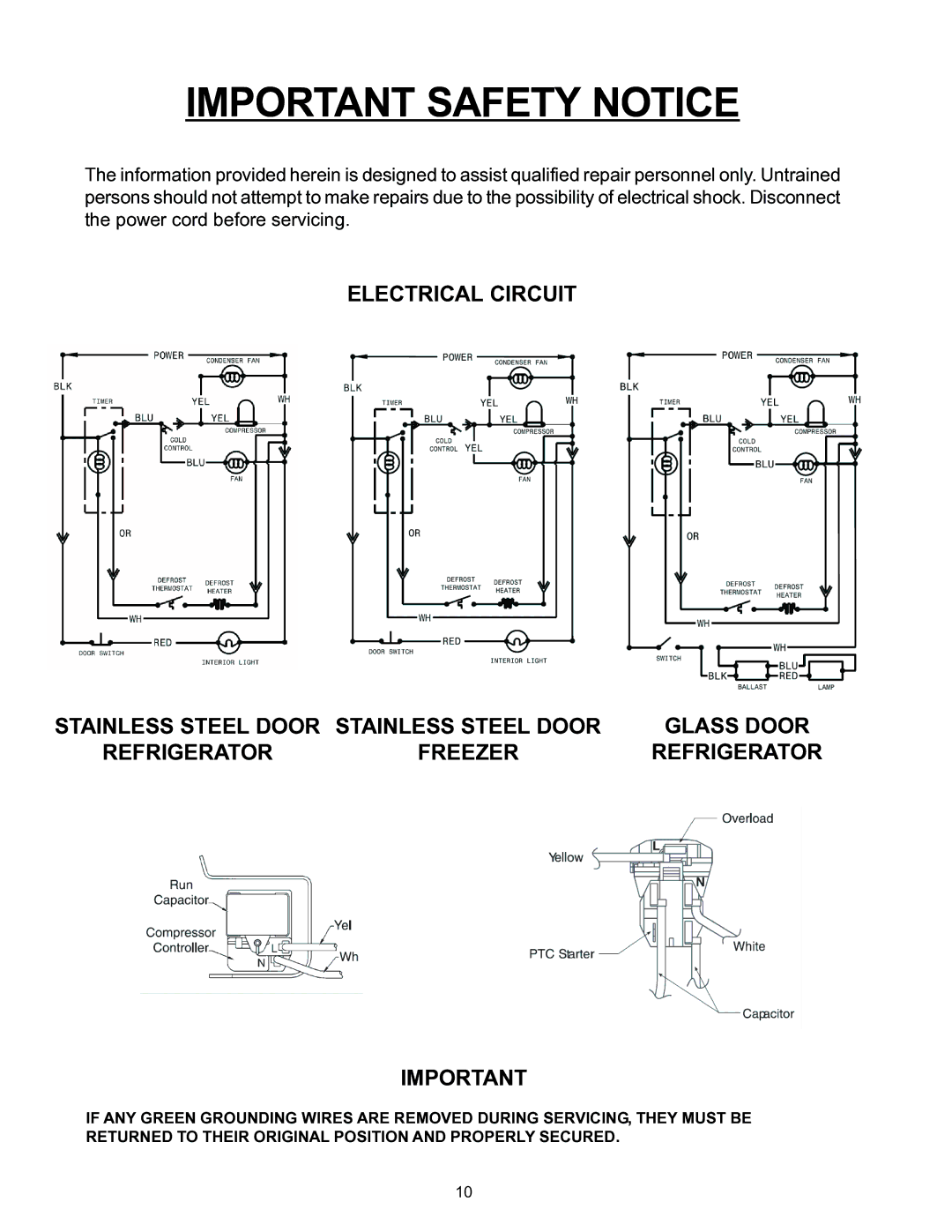 Frigidaire GLASS DOOR REFRIGERATOR important safety instructions Important Safety Notice 