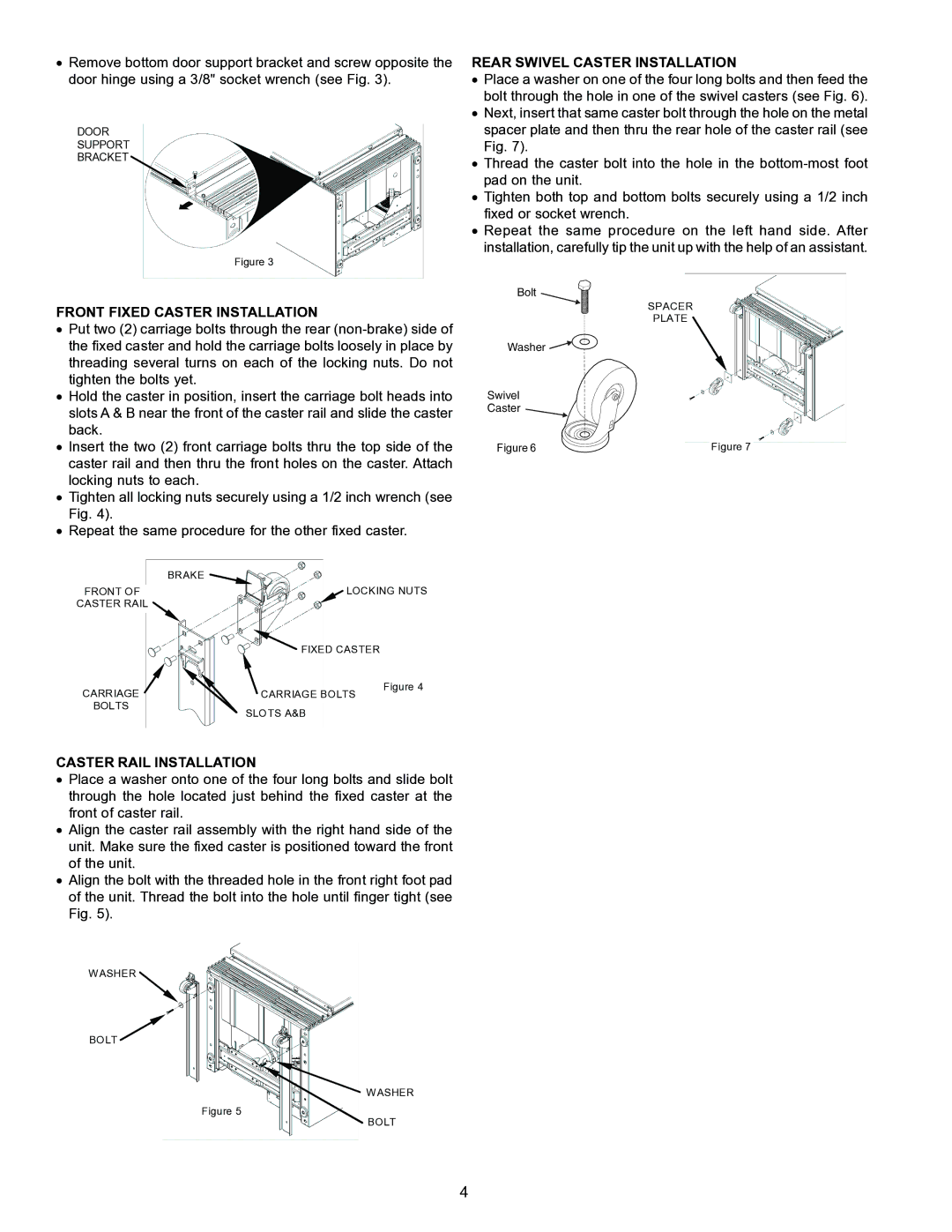 Frigidaire GLASS DOOR REFRIGERATOR Front Fixed Caster Installation, Rear Swivel Caster Installation 