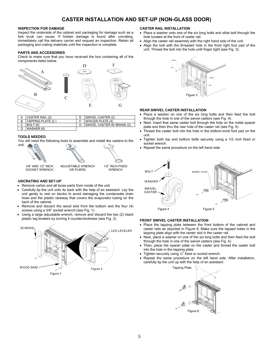 Frigidaire GLASS DOOR REFRIGERATOR important safety instructions Caster Installation and SET-UP NON-GLASS Door 