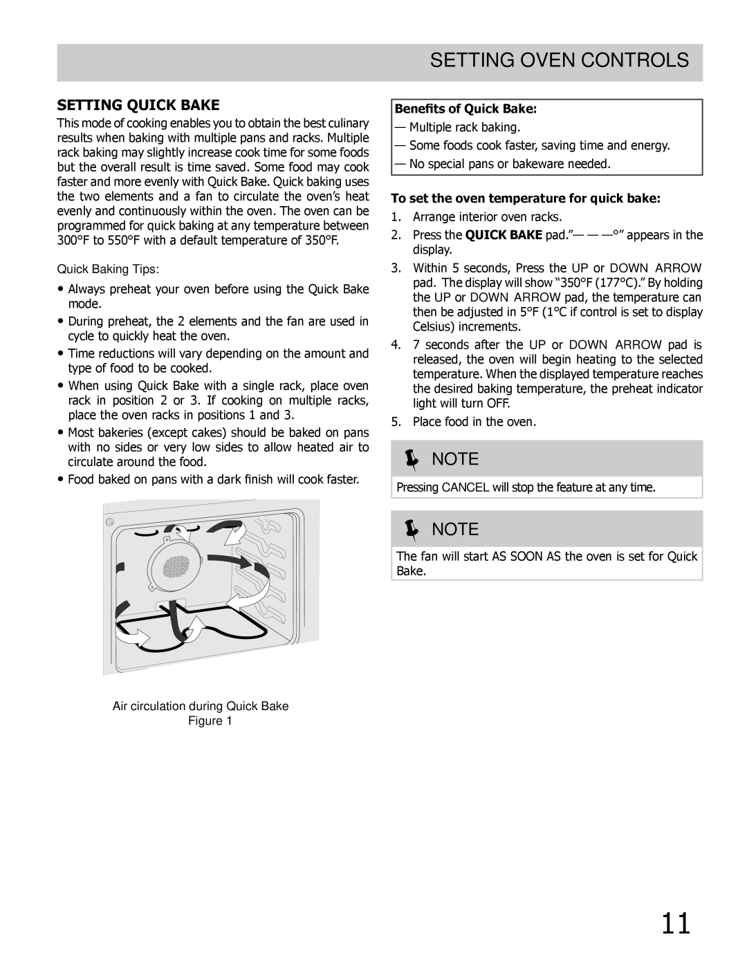 Frigidaire GLEB27Z7HS, GLEB27Z7HB important safety instructions Setting Oven Controls, Setting Quick Bake 