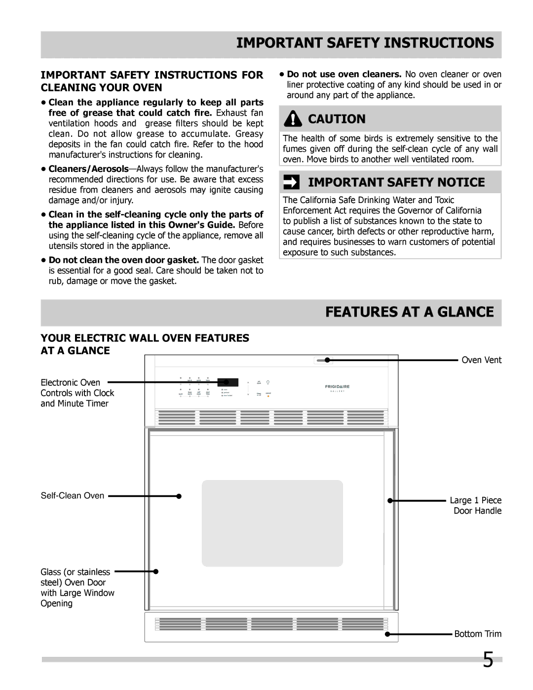 Frigidaire GLEB27Z7HS, GLEB27Z7HB Features AT a Glance, Your Electric Wall Oven Features At a Glance 