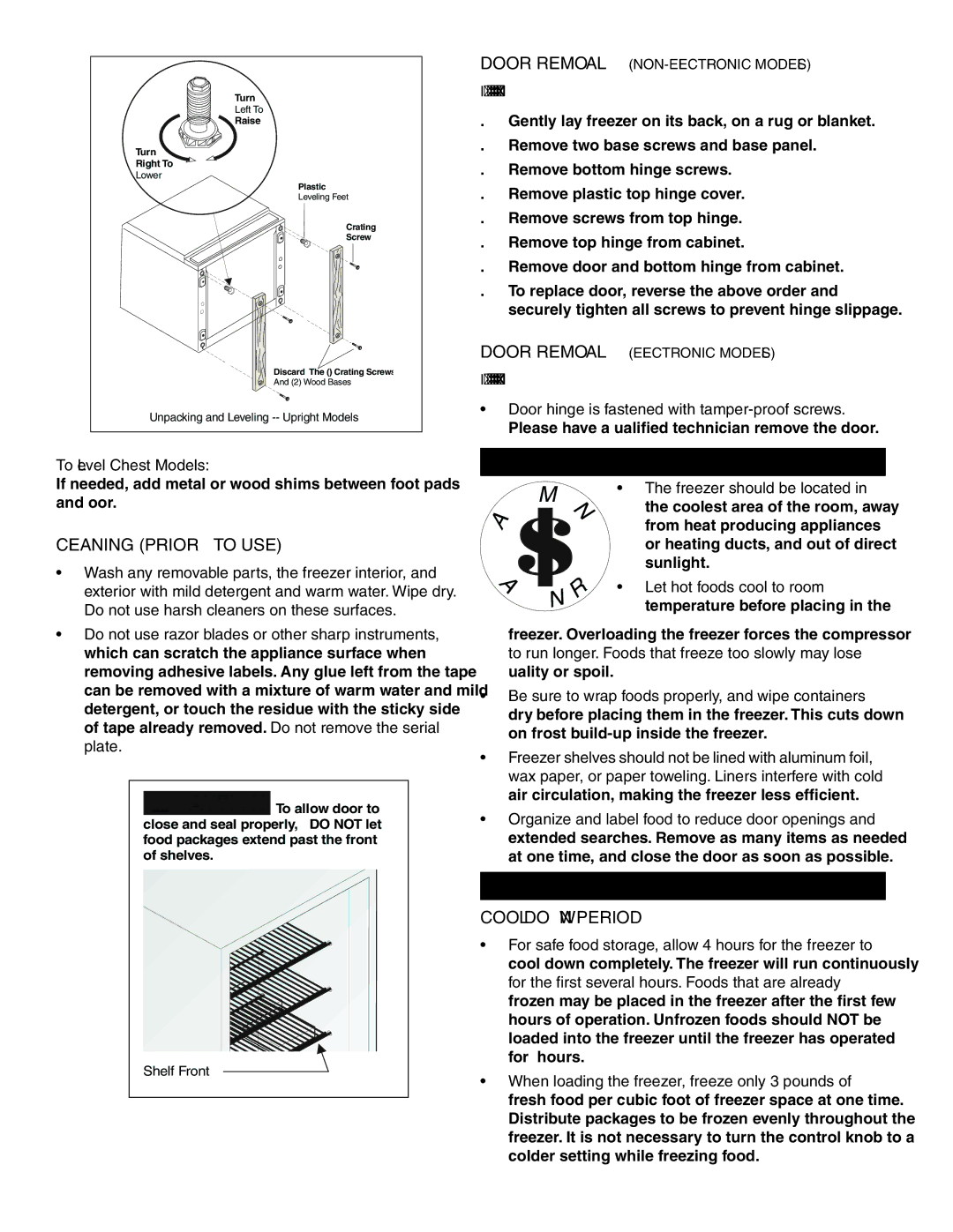 Frigidaire FFH17F7HW Energy Saving Tips, Setting the temperature Control, Cleaning Prior to use, Cool Down Period 