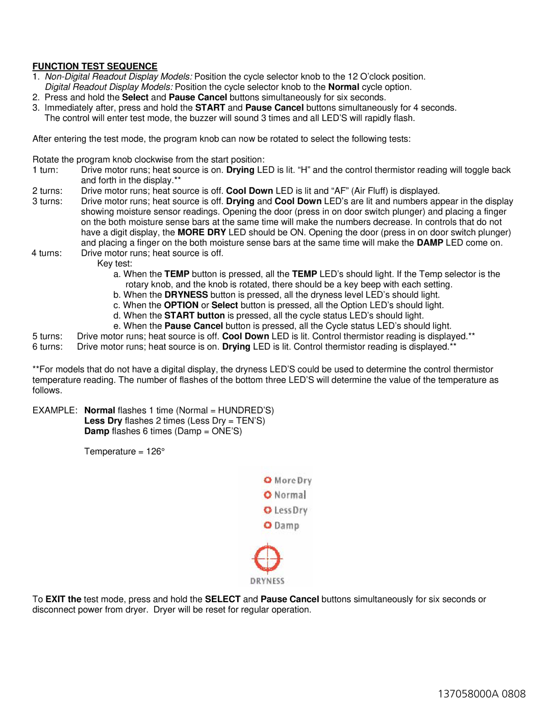 Frigidaire GLGQ2152EE, 137058000A 0808 manual Function Test Sequence 