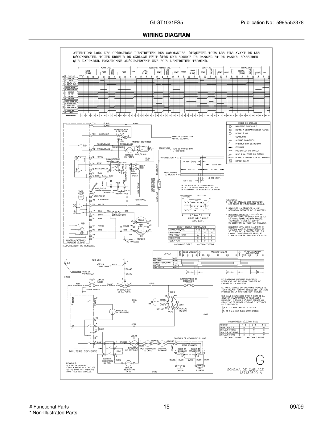 Frigidaire GLGT1031F installation instructions Wiring Diagram 