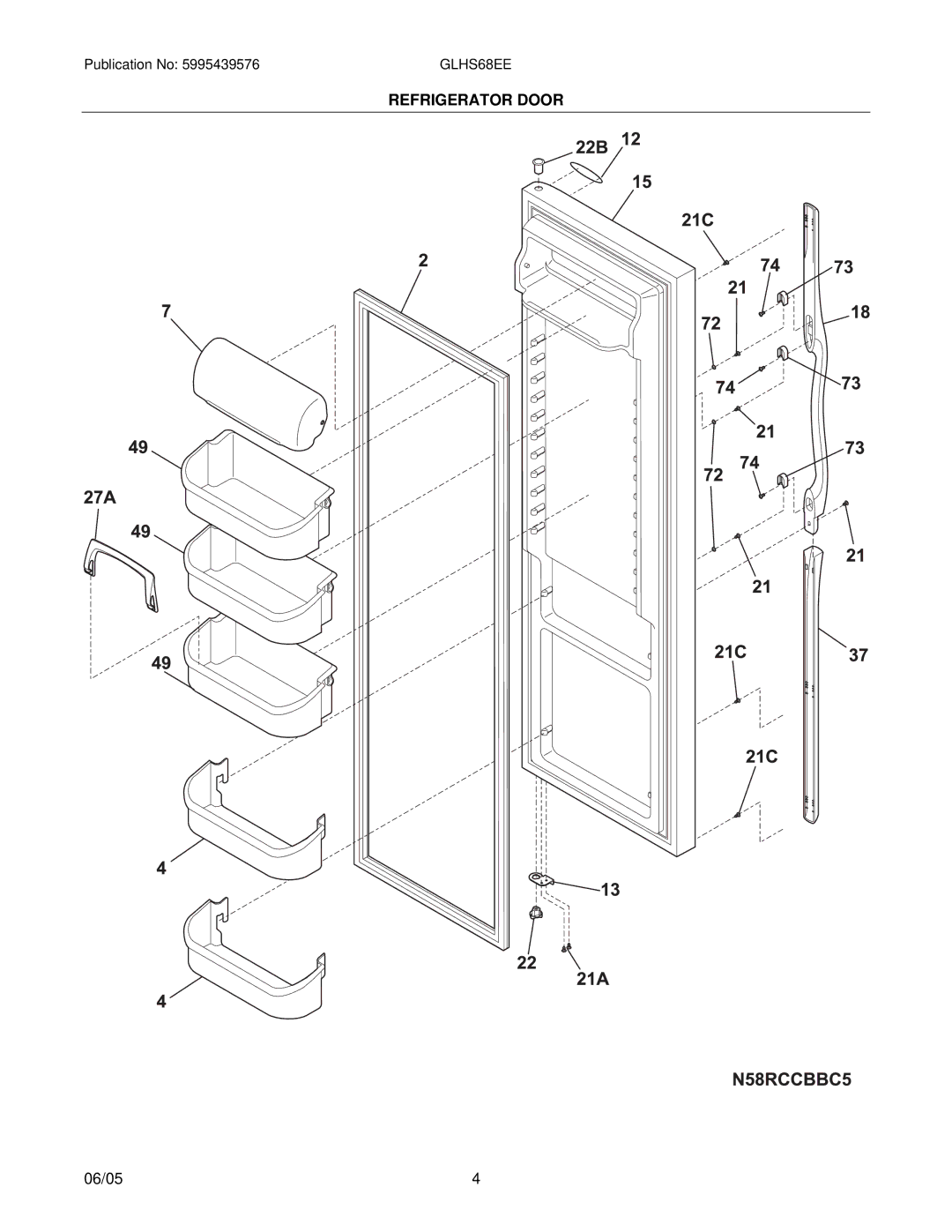 Frigidaire GLHS68EE manual Refrigerator Door 