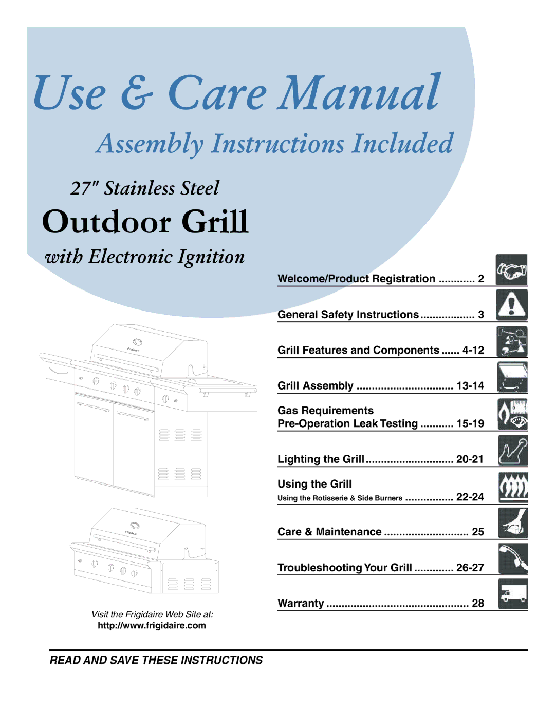 Frigidaire Grill with Electronic Ignition warranty Use & Care Manual, General Safety Instructions 