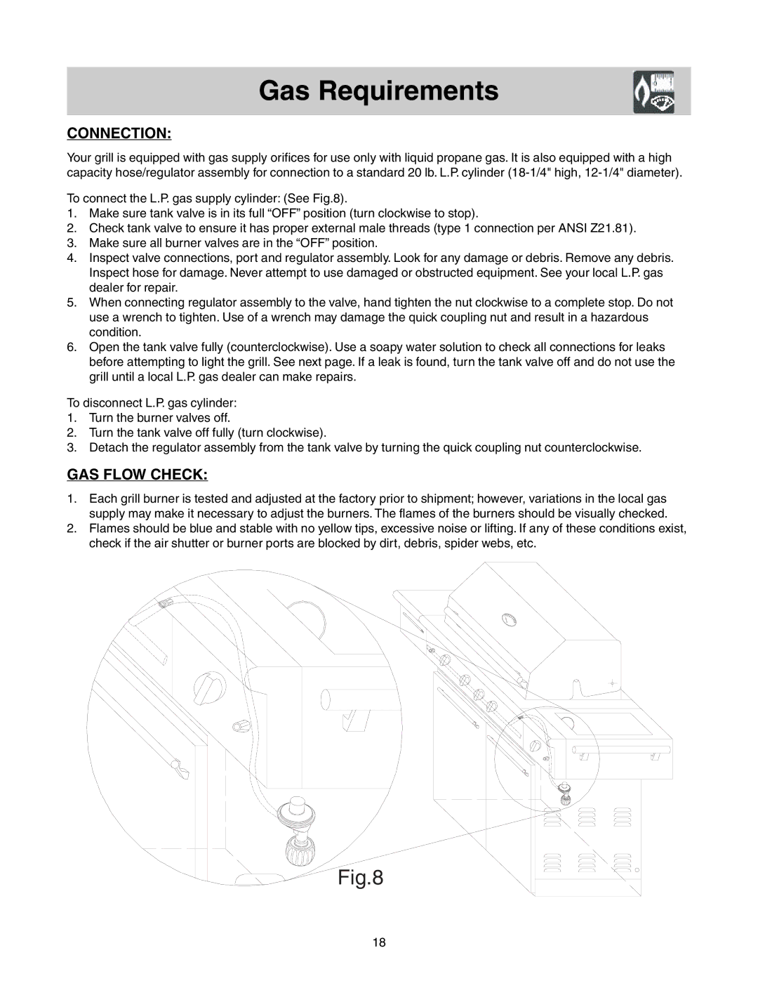 Frigidaire Grill with Electronic Ignition warranty Connection, GAS Flow Check 