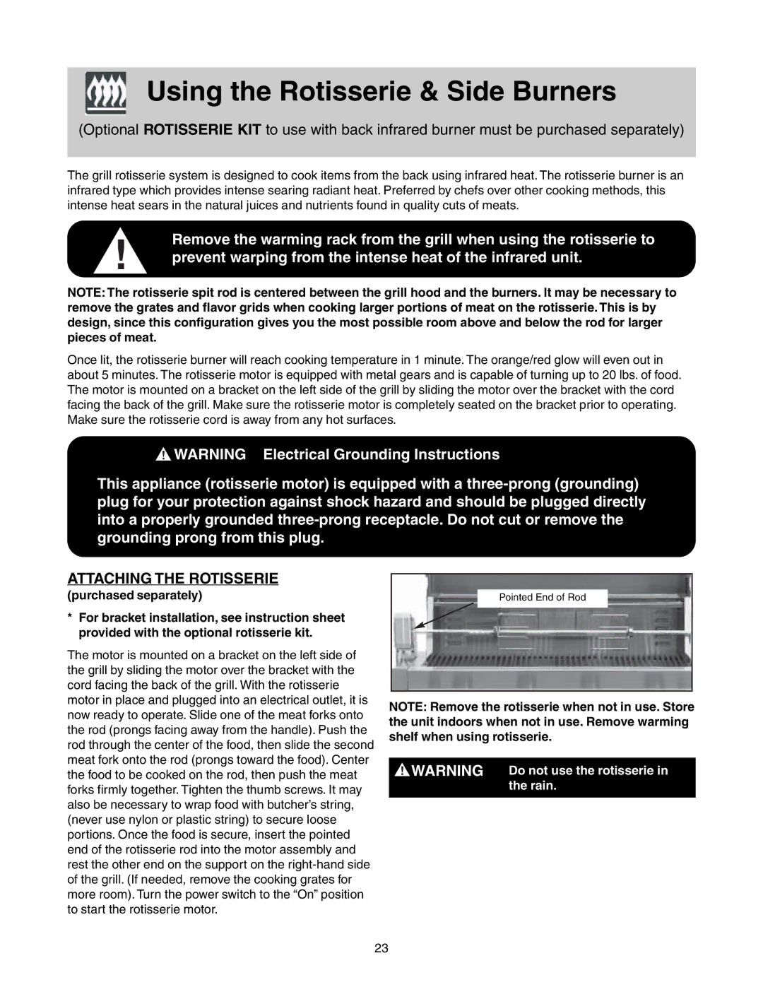 Frigidaire Grill with Electronic Ignition warranty Using the Rotisserie & Side Burners, Attaching the Rotisserie 