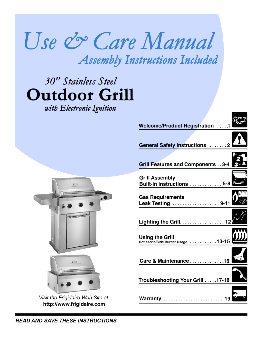 Frigidaire Grill warranty Use & Care Manual 