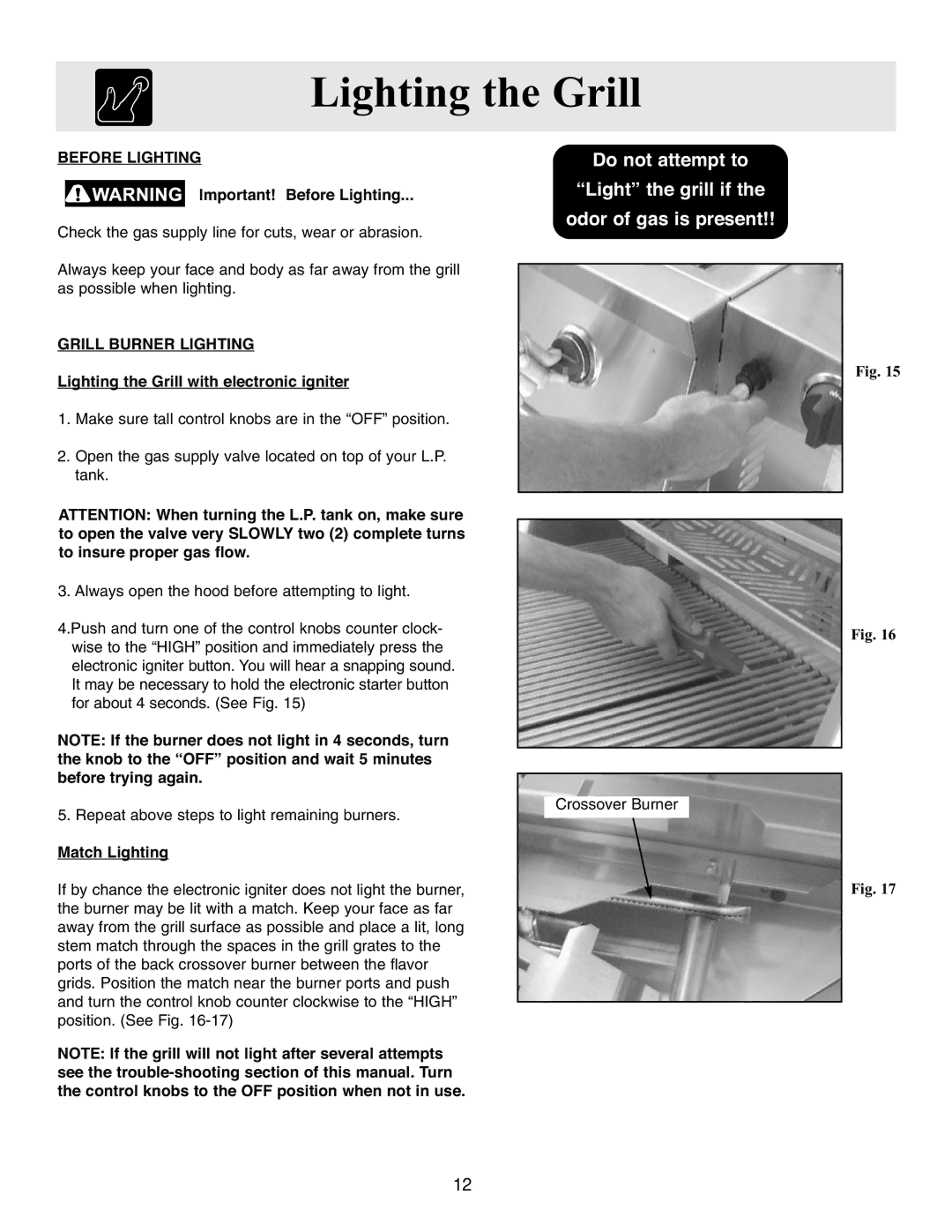 Frigidaire warranty Lighting the Grill, Before Lighting, Grill Burner Lighting 