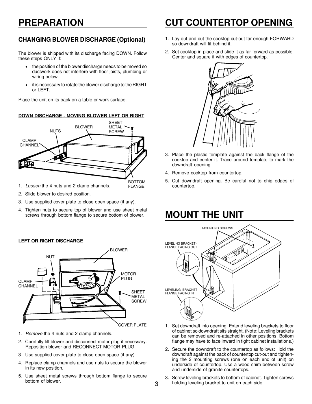 Frigidaire HV2730B, HV2736B warranty Preparation, Mount the Unit, Loosen the 4 nuts and 2 clamp channels 