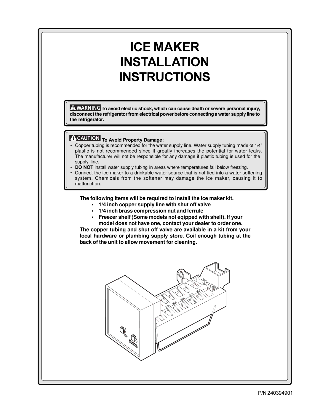 Frigidaire IM115 installation instructions ICE Maker Installation Instructions 