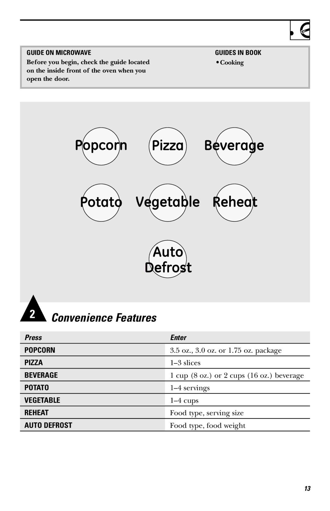 Frigidaire JE740 owner manual Convenience Features 