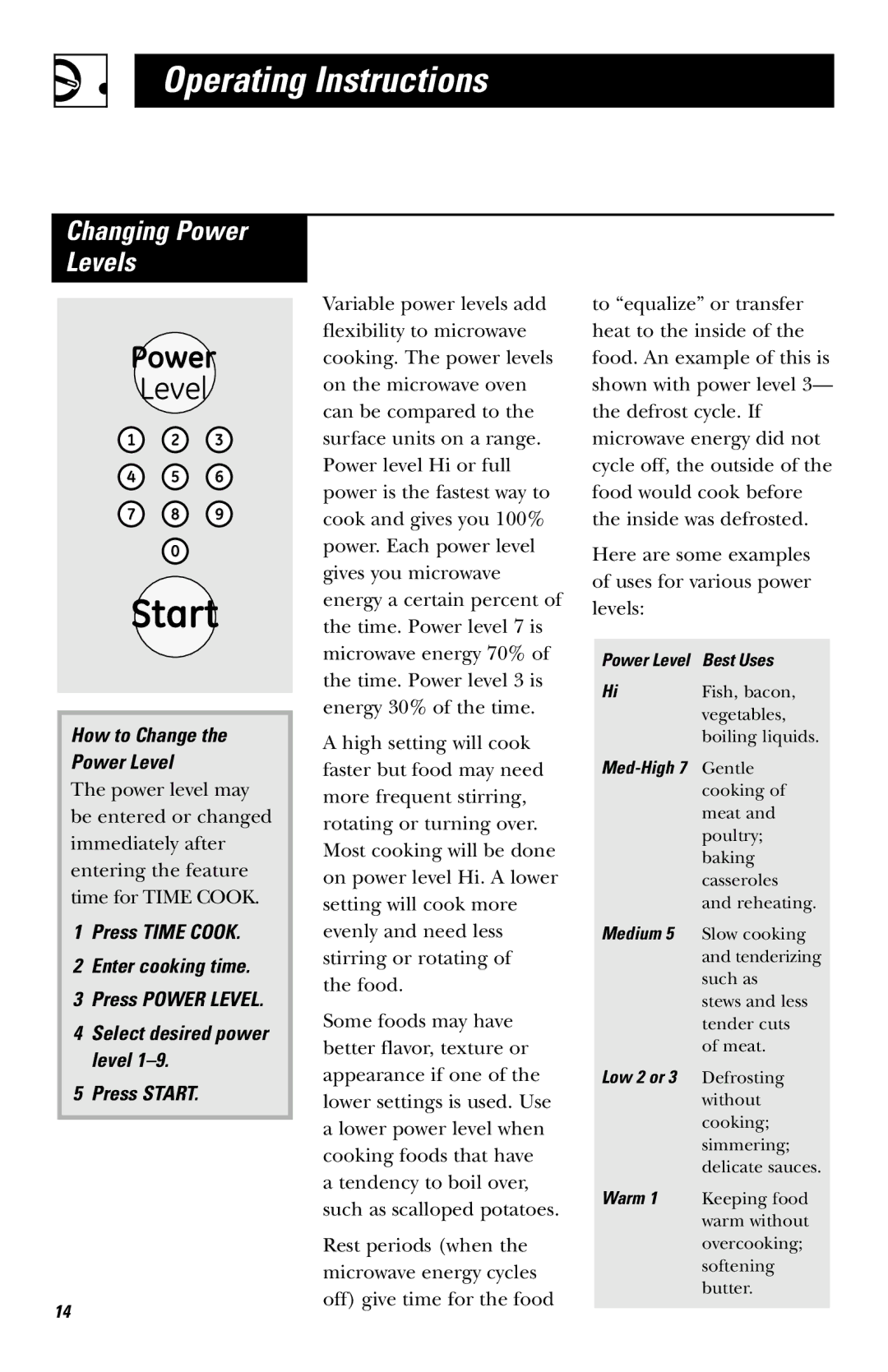 Frigidaire JE740 owner manual Changing Power Levels, How to Change Power Level 