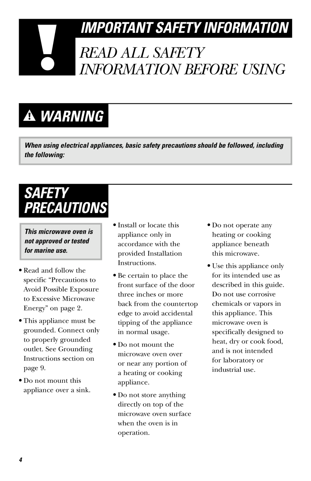 Frigidaire JE740 owner manual Safety Precautions 