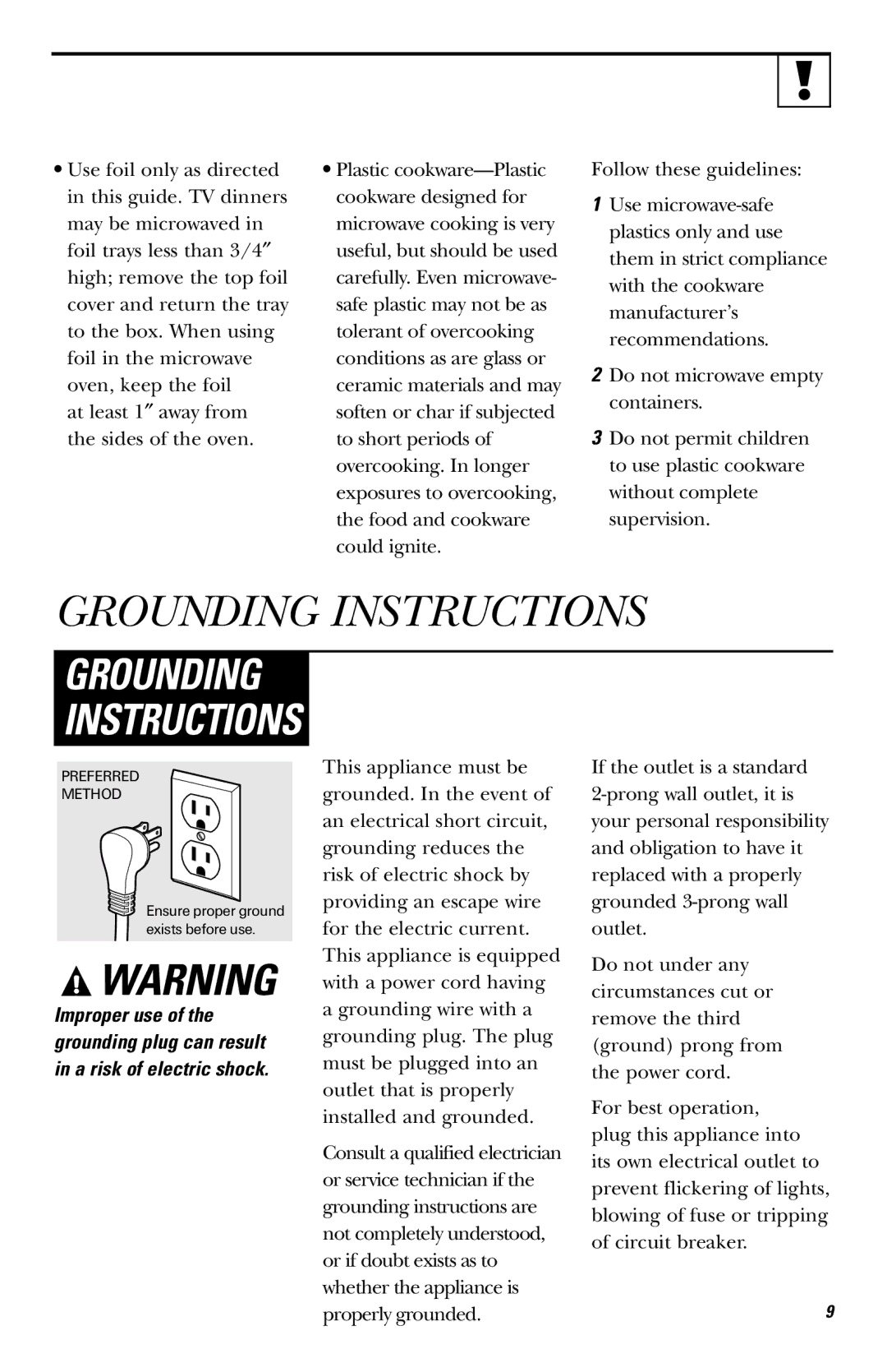 Frigidaire JE740 owner manual Grounding Instructions 