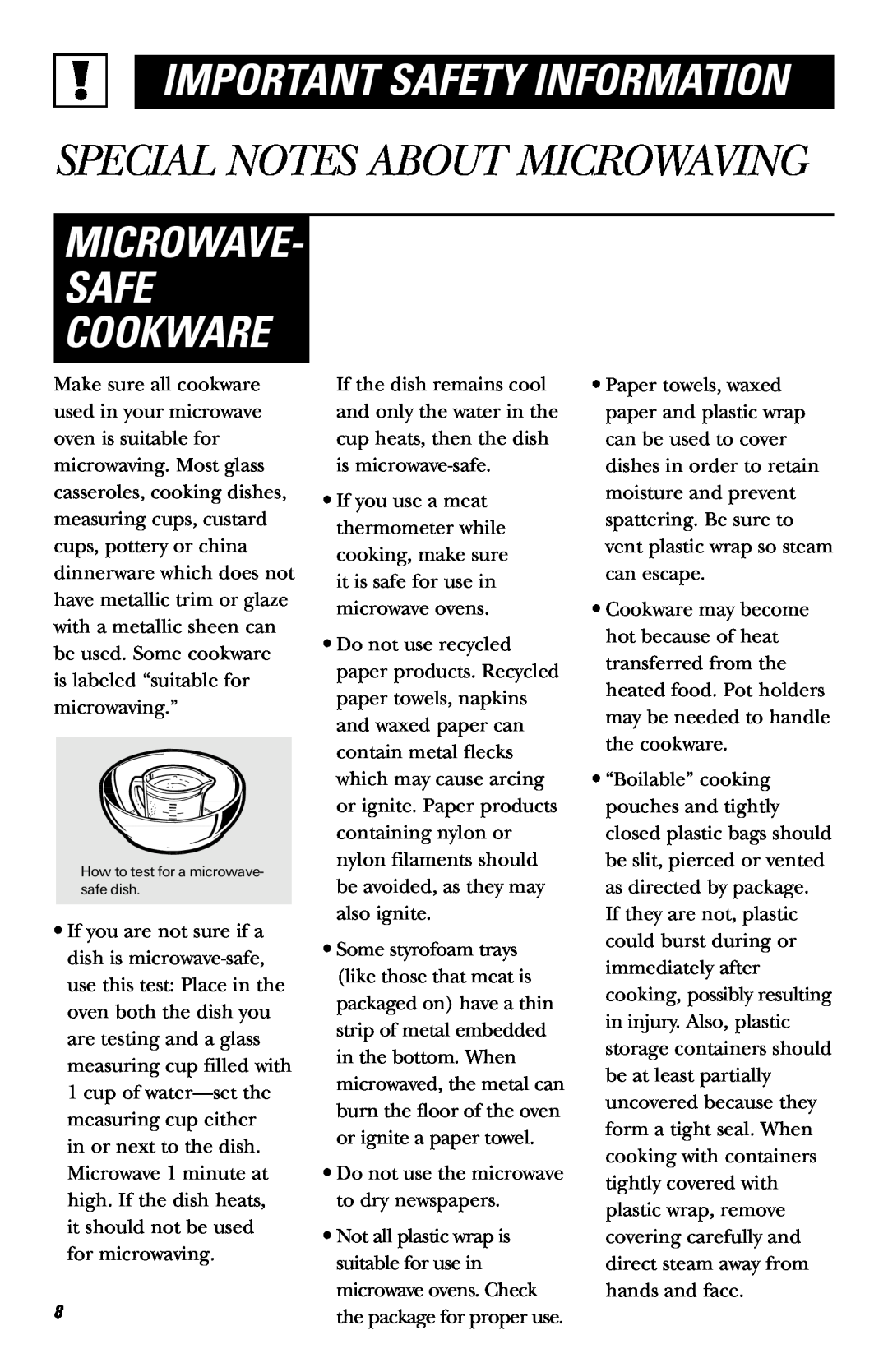 Frigidaire JE740 owner manual Microwave Safe Cookware, Special Notes About Microwaving, Important Safety Information 