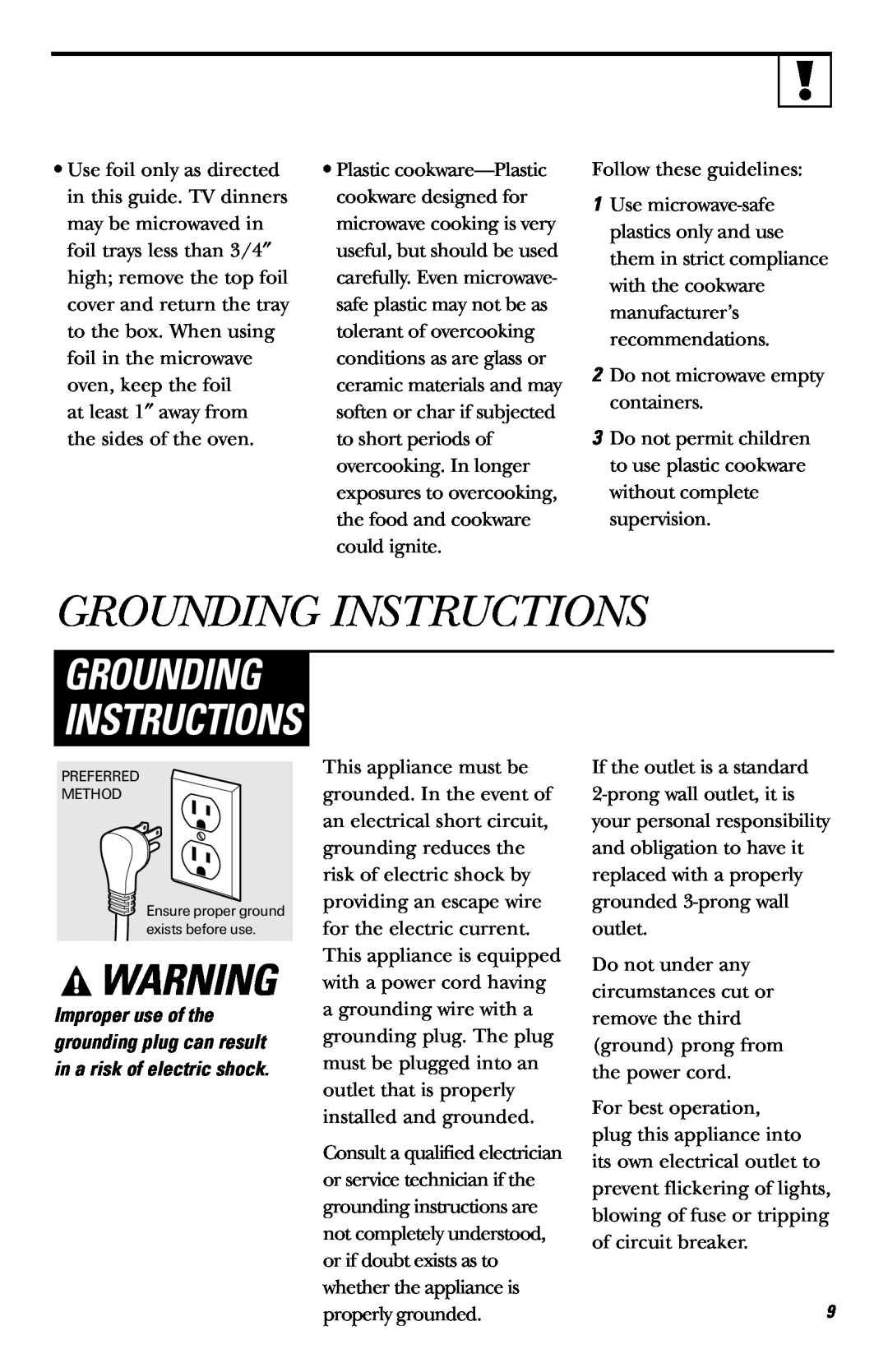 Frigidaire JE740 owner manual Grounding Instructions 